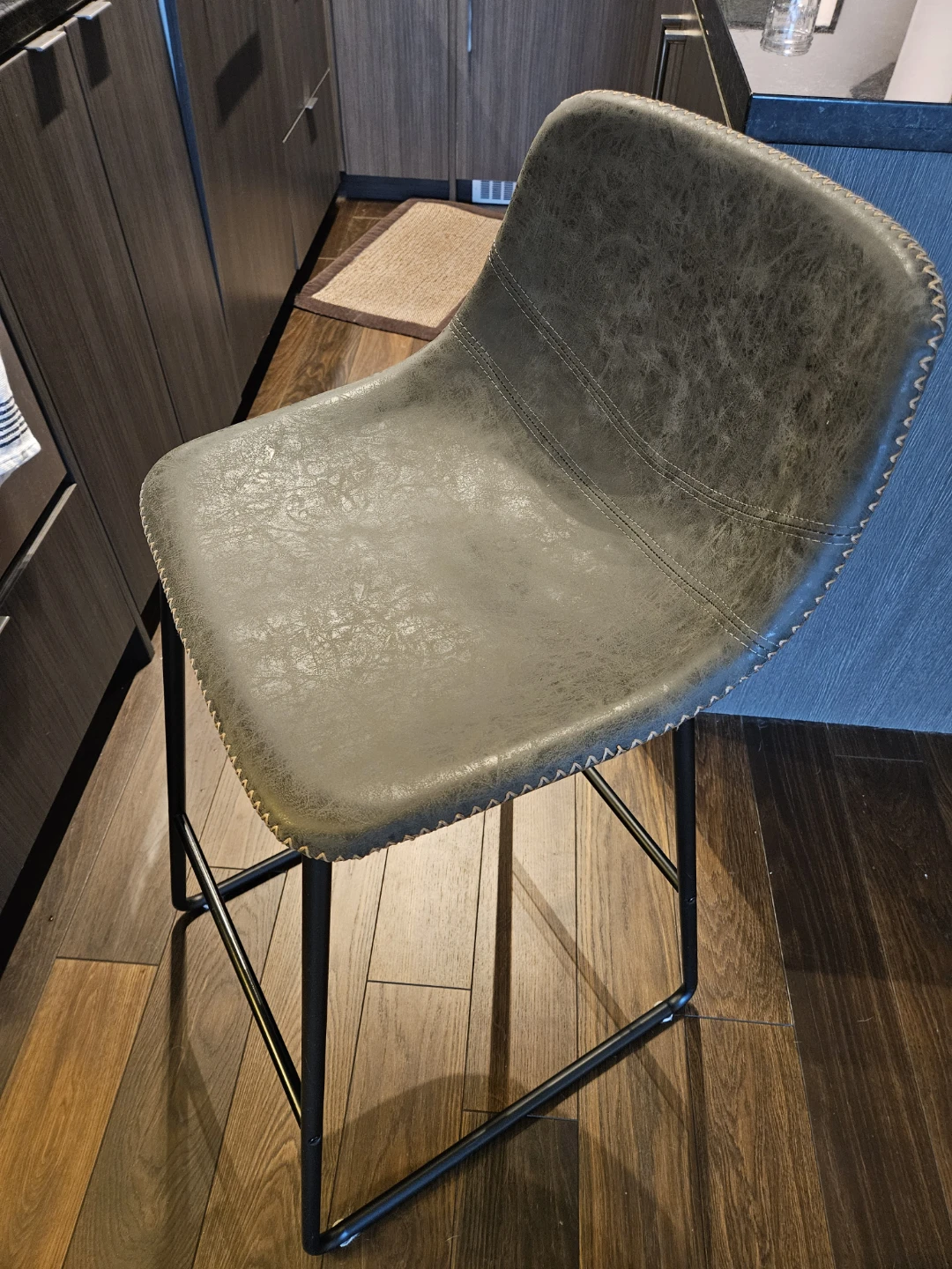 Green Faux Leather Bar Stool with Black Metal Legs