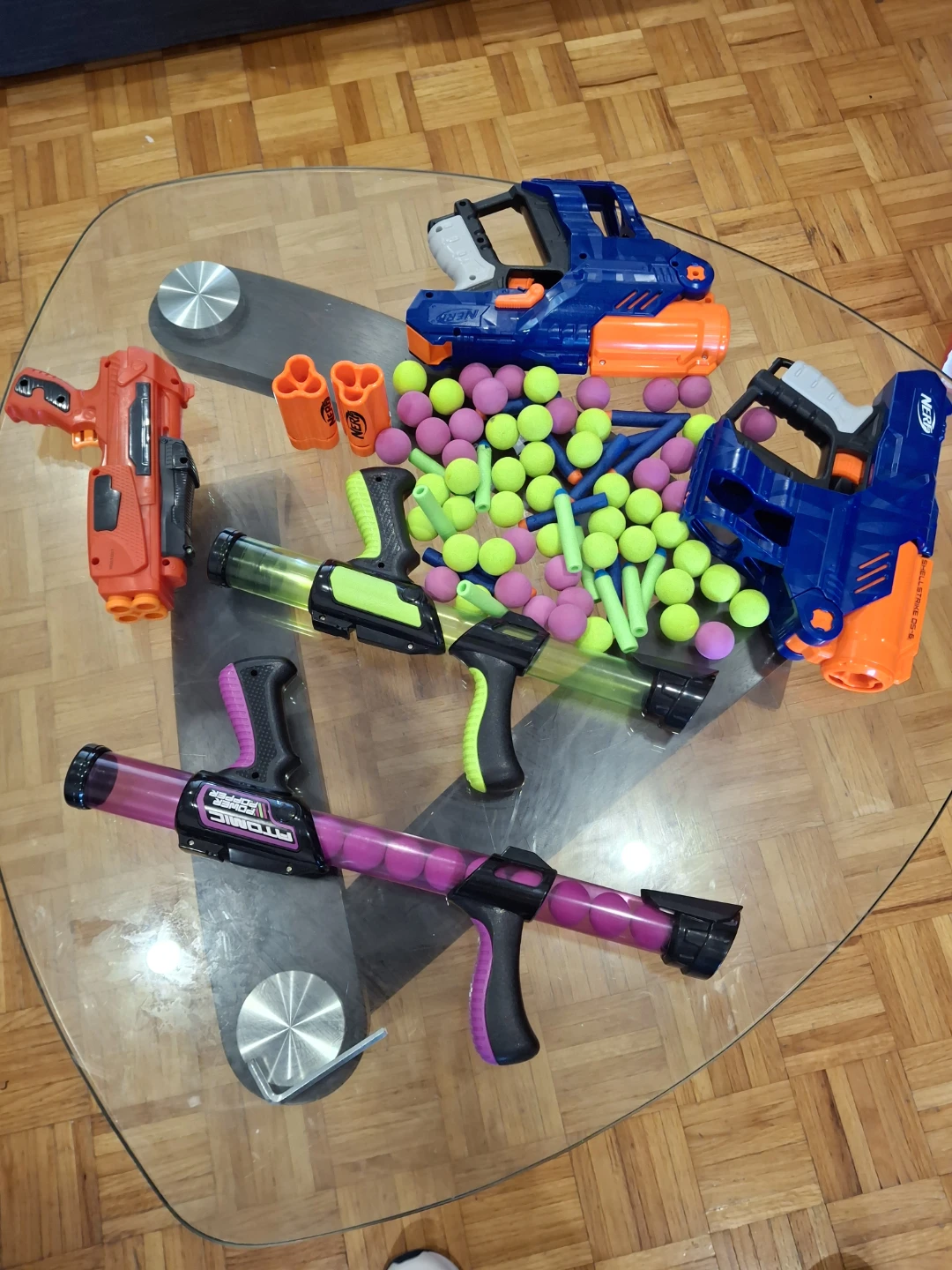 5 Nerf & Atomic Power Popper Toy Guns with Darts and Balls