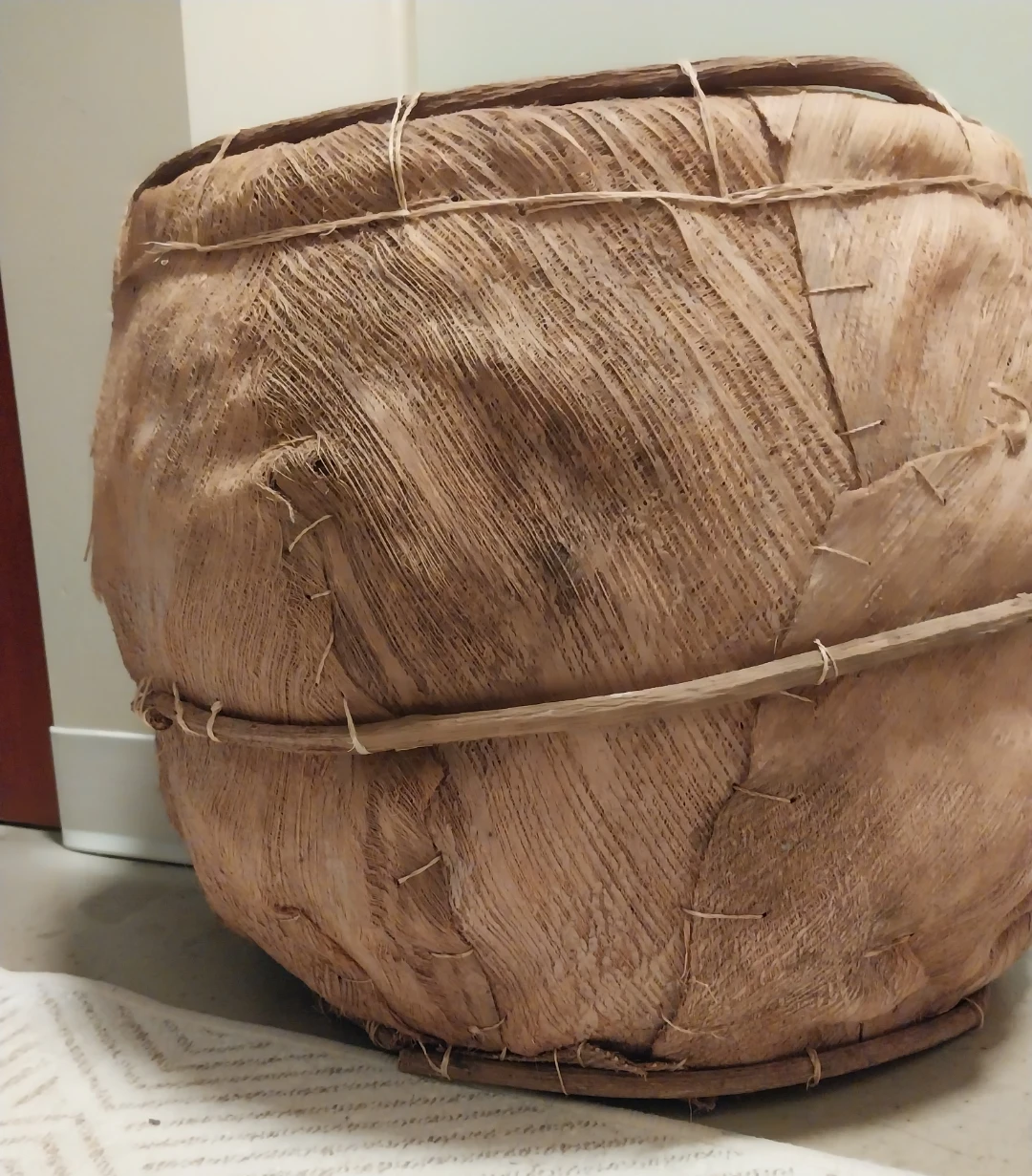 Primitive Hand-Woven Palm Bark Basket – Rustic Boho Decor