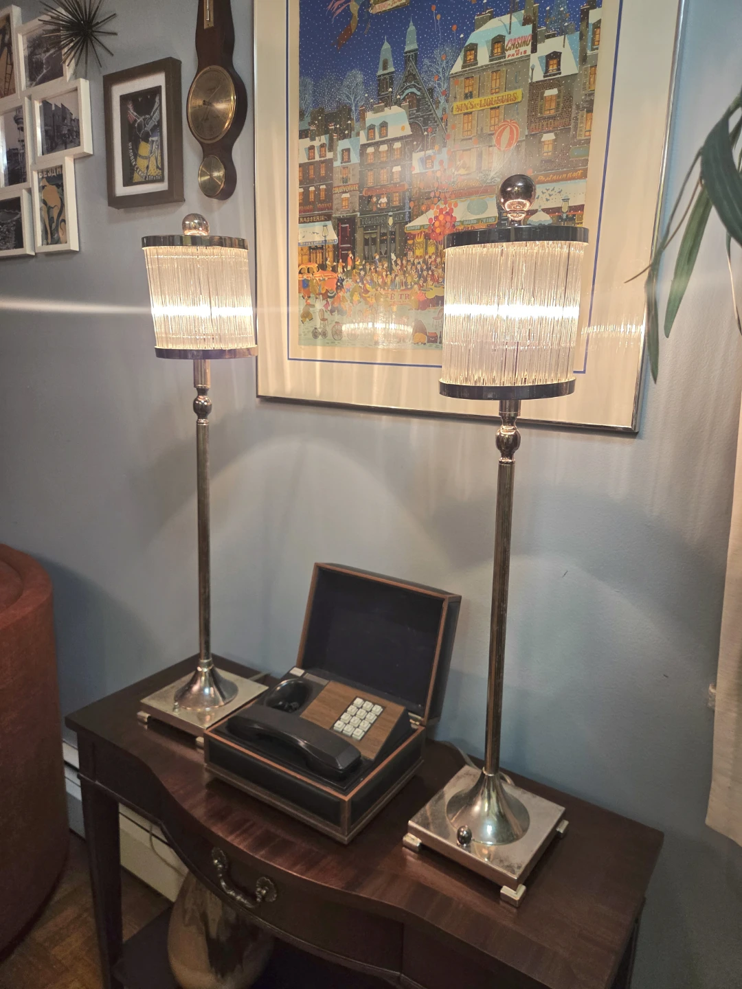 Matching Pair of Chrome & Glass Pleated Table Lamps - photo 3