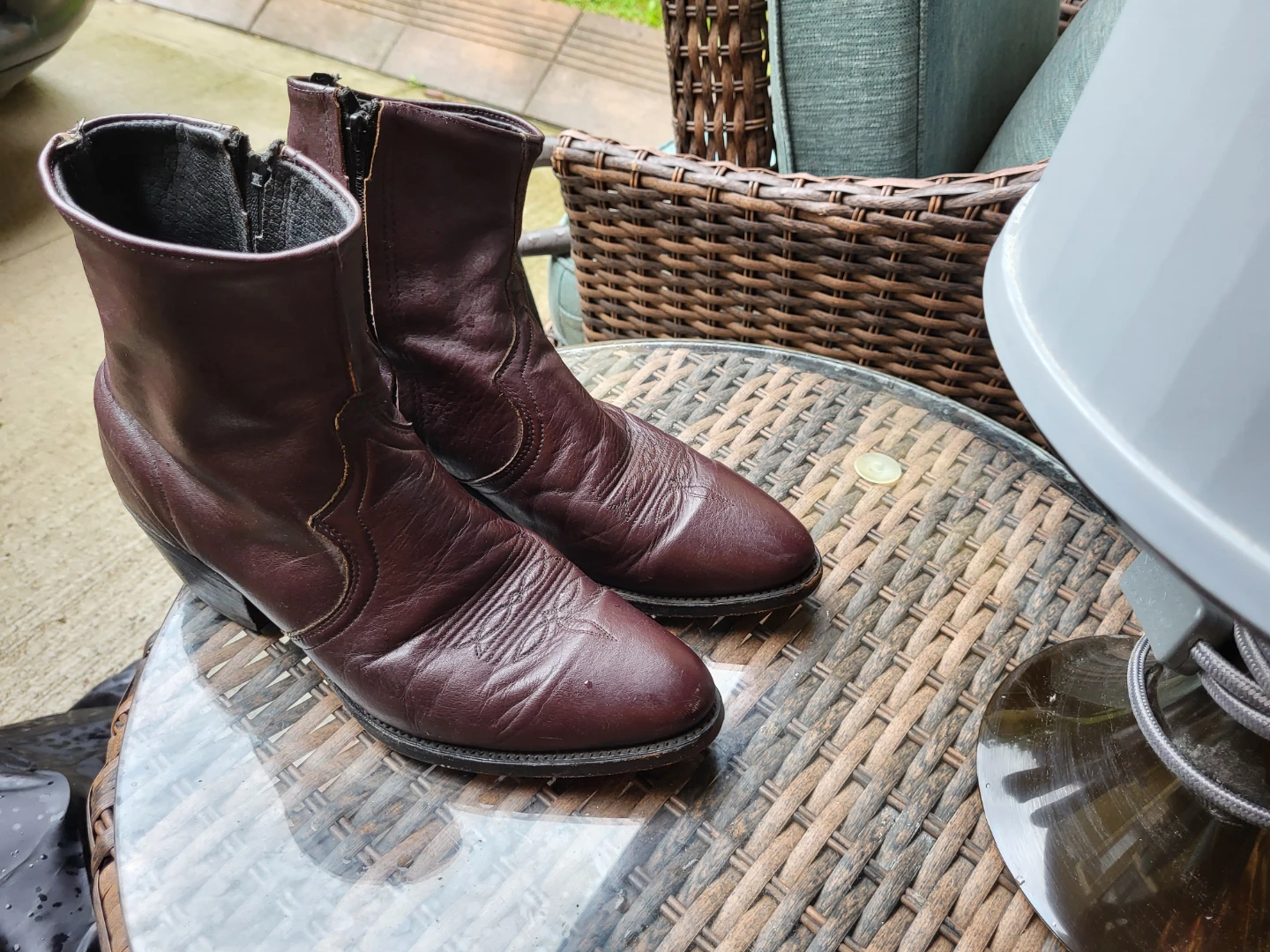 Vintage Men's Leather Western Boots Burgundy Size 9.5 D