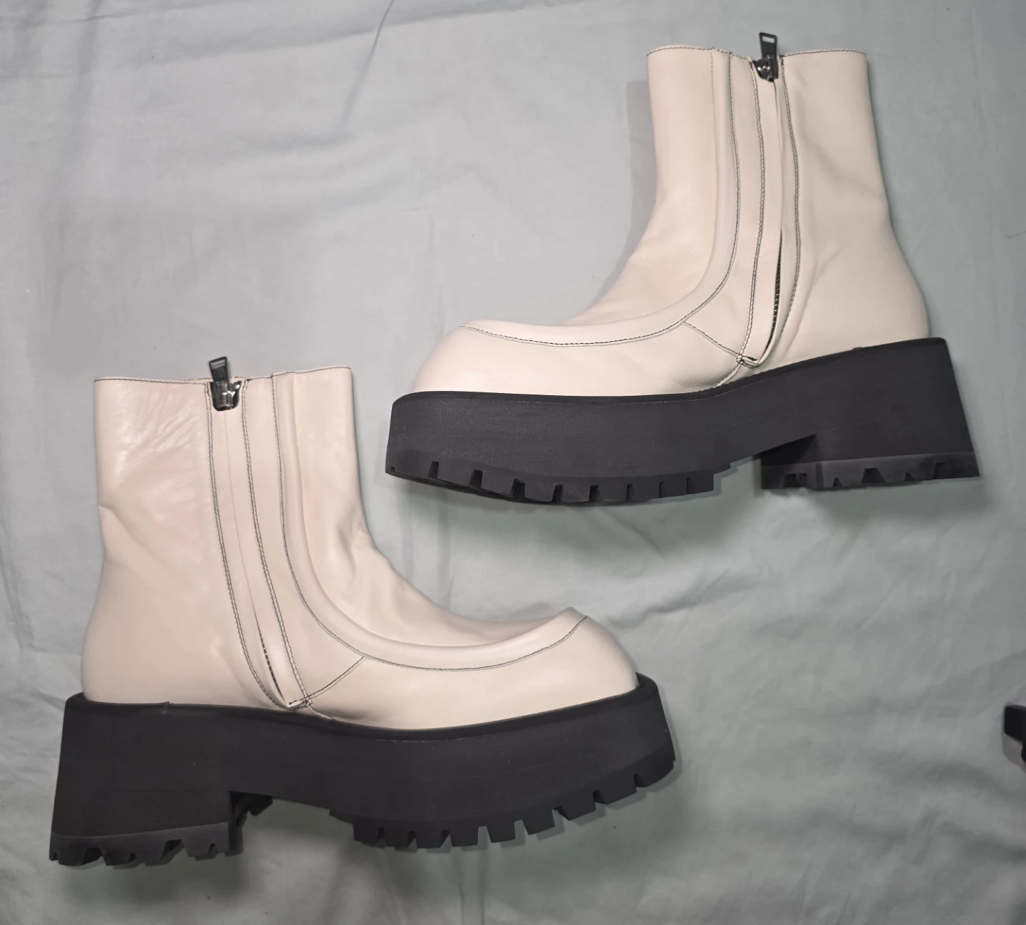 Marni Cream Leather Platform Boots with Zipper