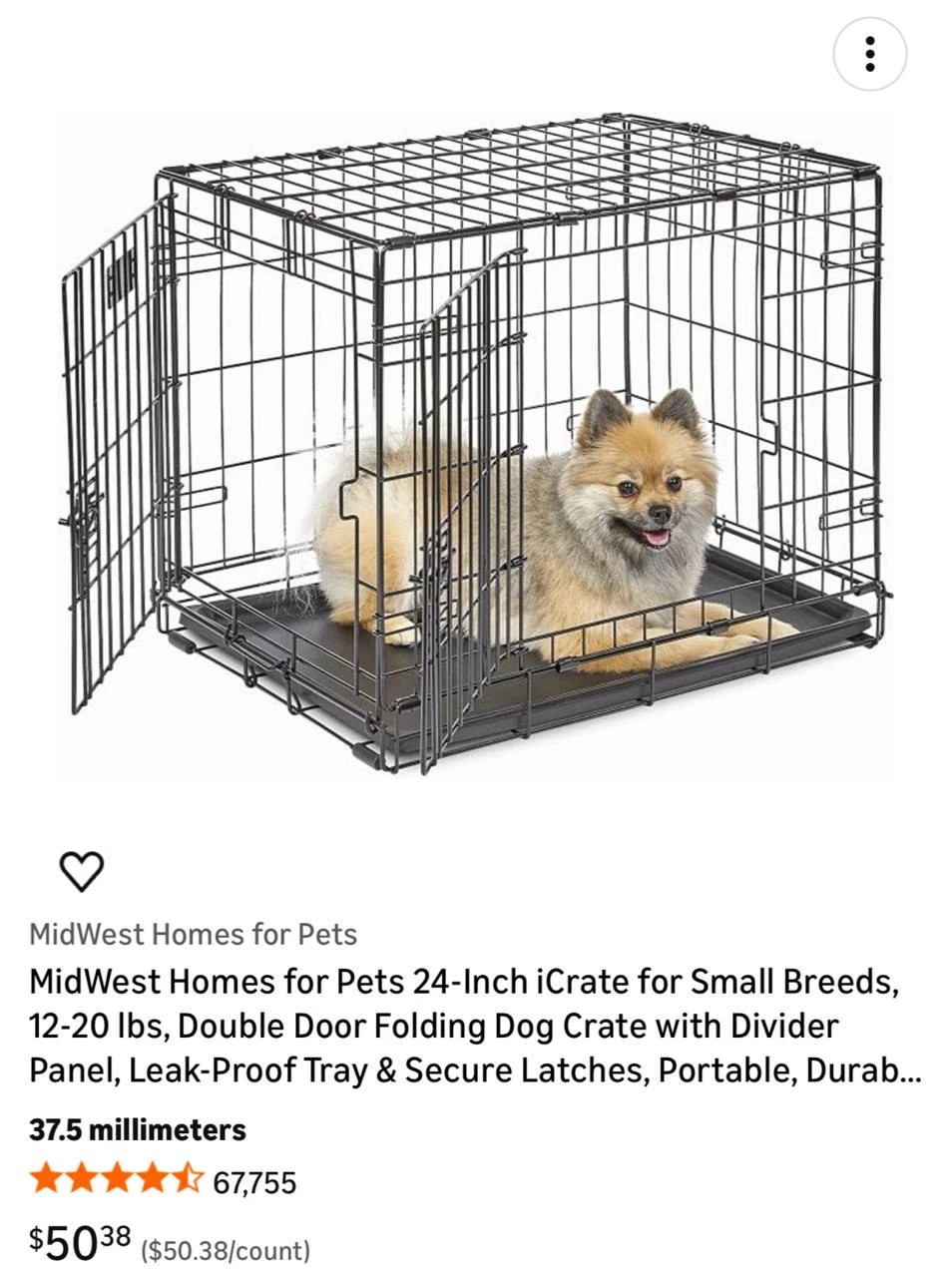 Metal dog crate (60L x 43W x 49H)