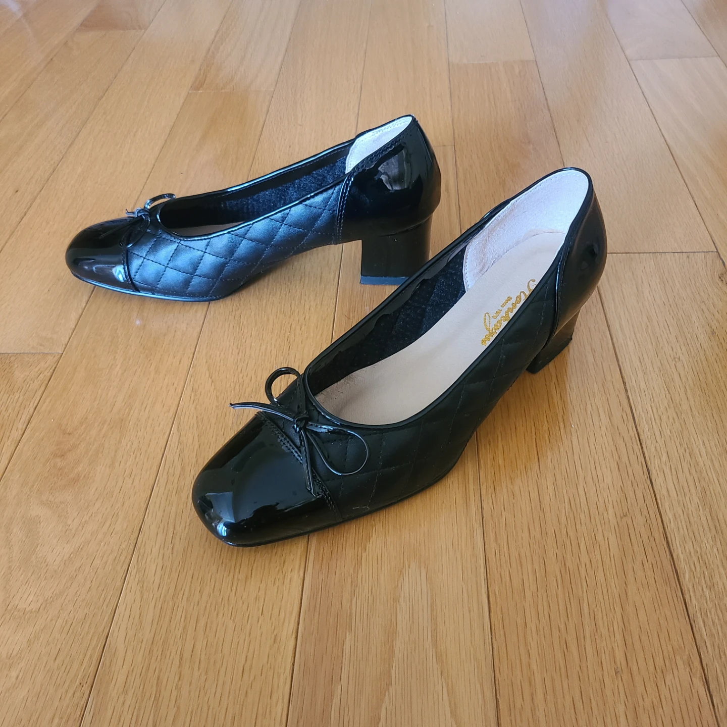 Black Quilted Patent Bow Heels - photo 2