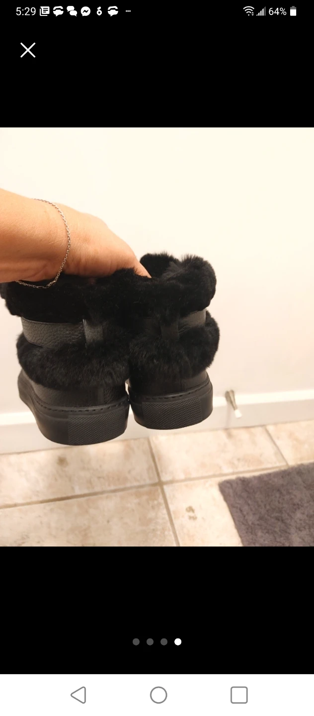 Black Fur Lined Leather Sneakers  size 8.5 - photo 4