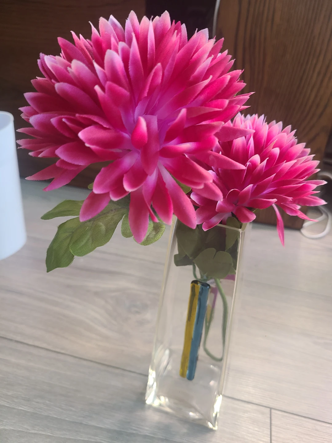 Artificial Pink Flowers in Clear Glass Vase #free