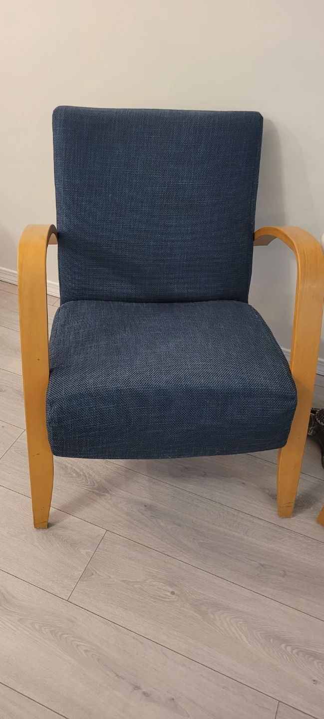 Blue Upholstered Armchair with Wooden Frame - photo 2