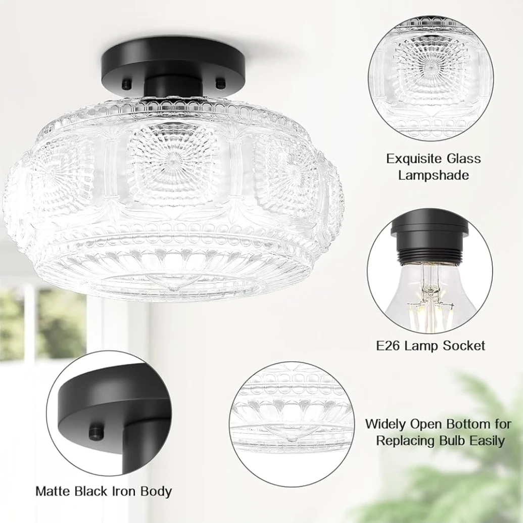 Semi Flush Mount Ceiling Light - Black Glass - photo 3