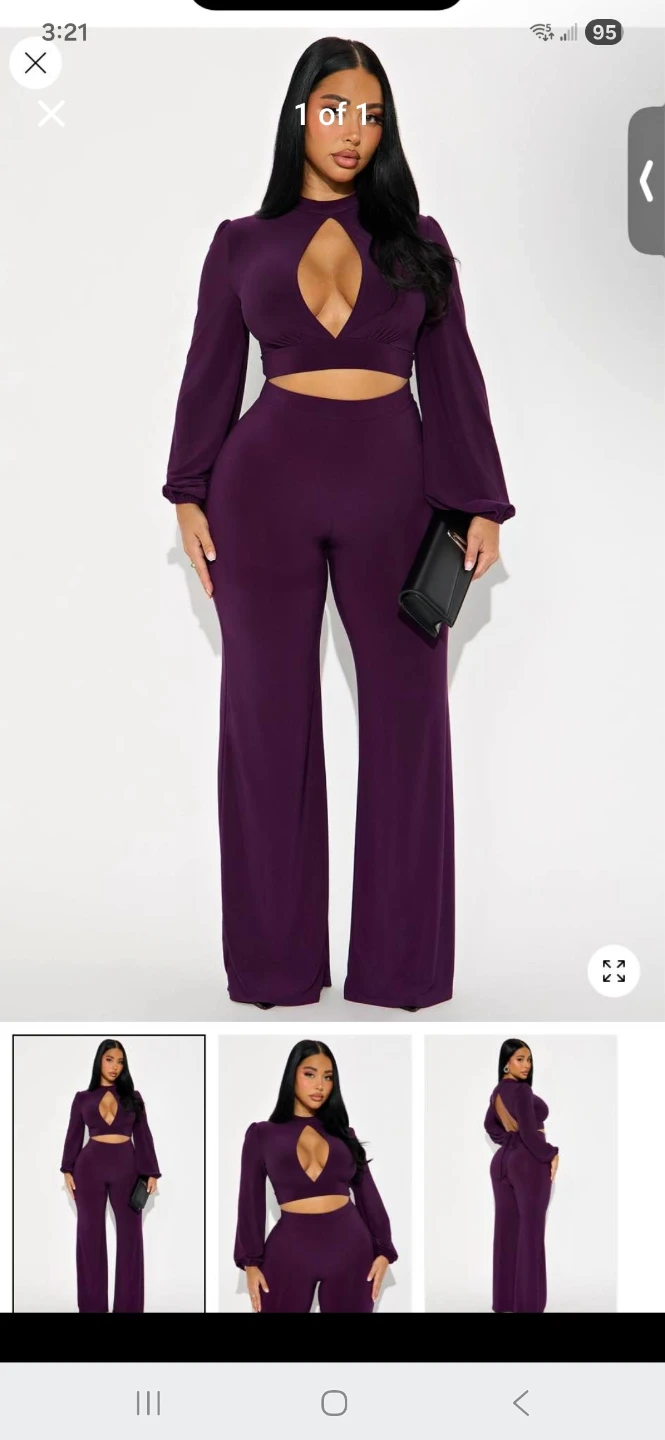 Plum Purple Cut-Out Crop Top and Wide Leg Pants Set