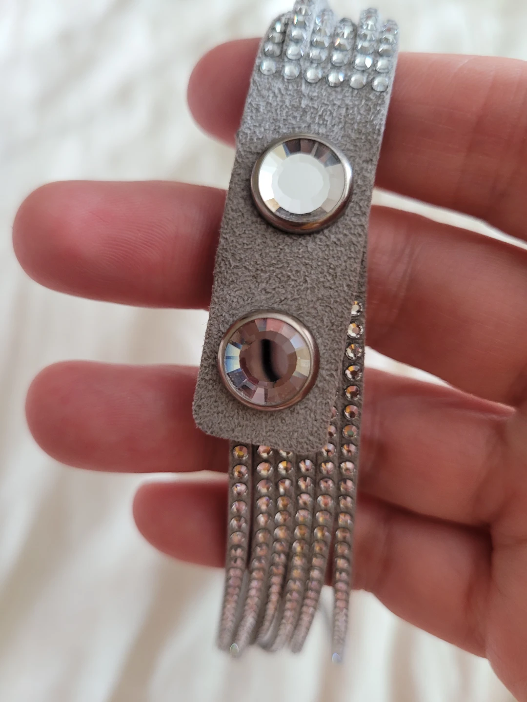 Sparkly Grey Leather-Look Bracelet with Rhinestones - photo 2