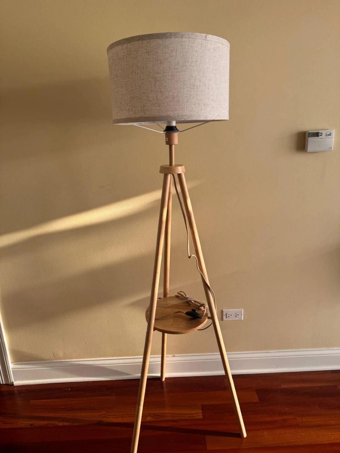 Wood Tripod Floor Lamp 63” w/ Shelf - photo 3