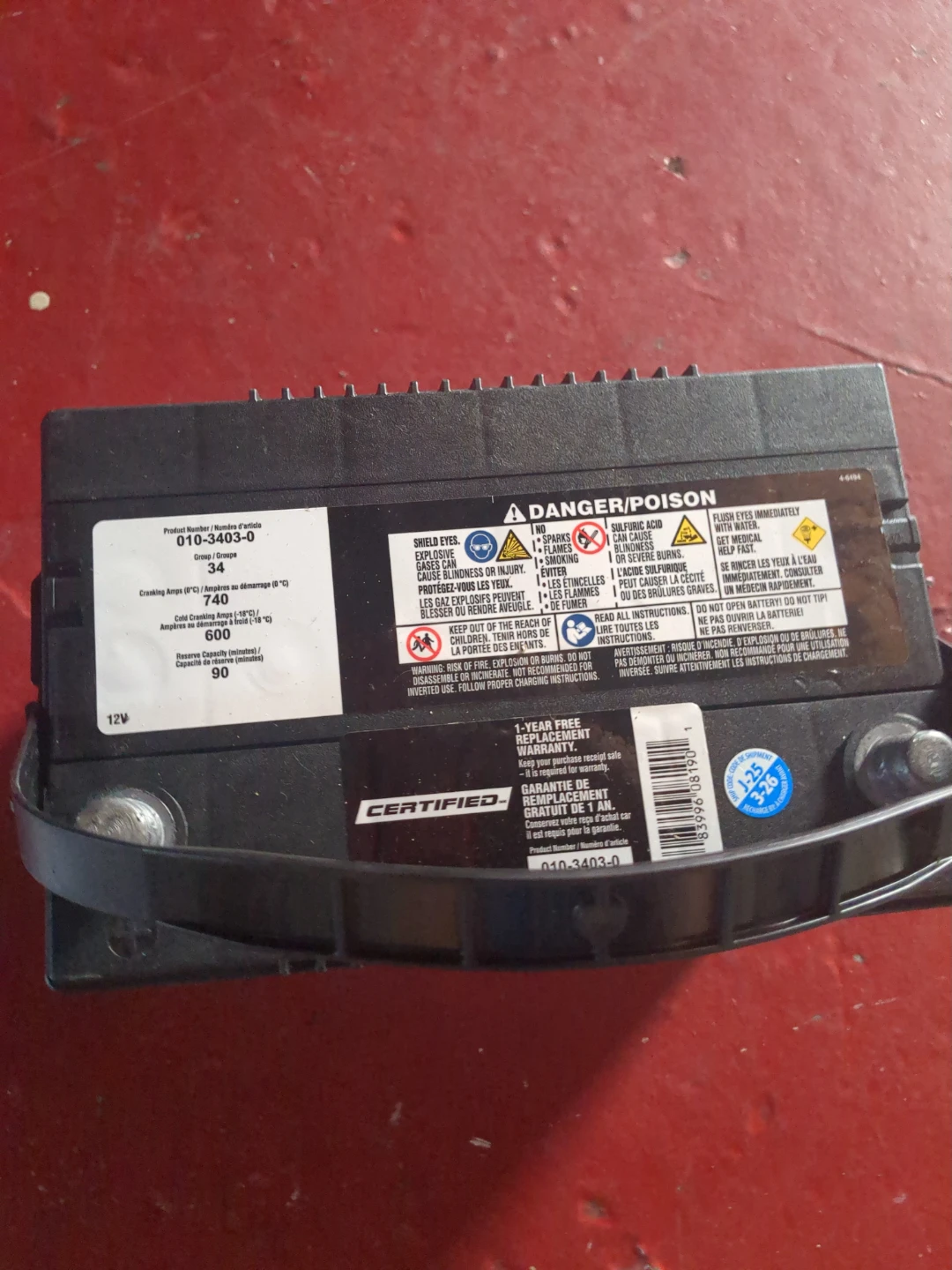 Certified Automotive Battery 010-3403-0 Group 34