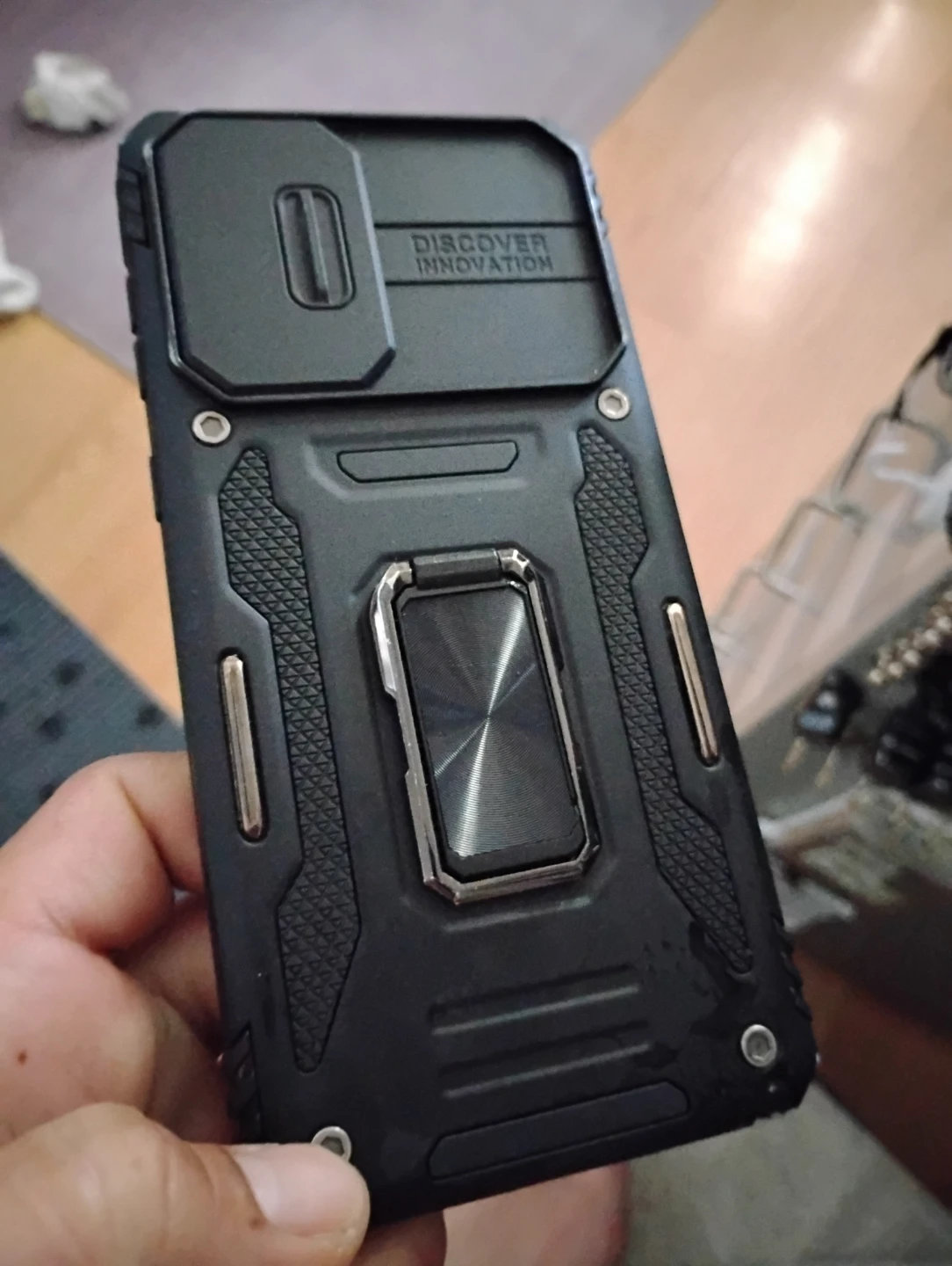Black Phone Case with Ring Holder and Camera Cover