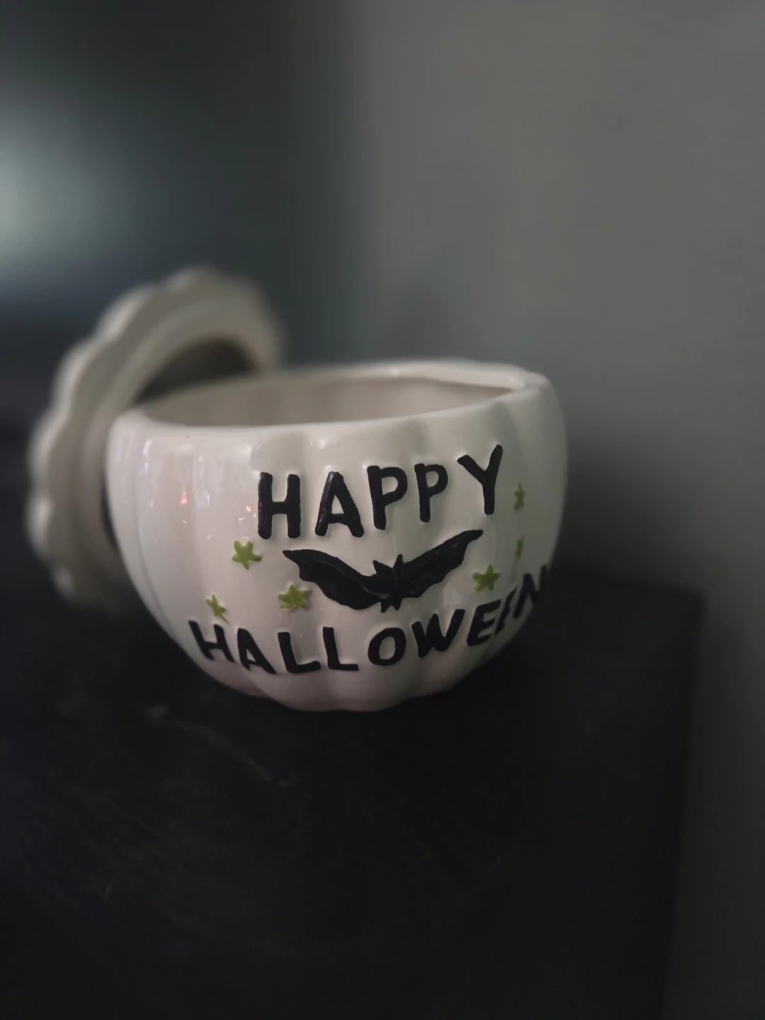 White Ceramic Pumpkin "Happy Halloween" Candy Dish - photo 2