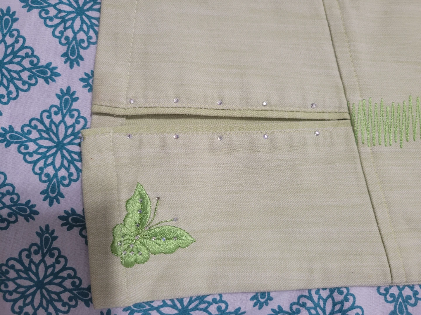 Light Green Pants with Butterfly Embroidery - photo 2