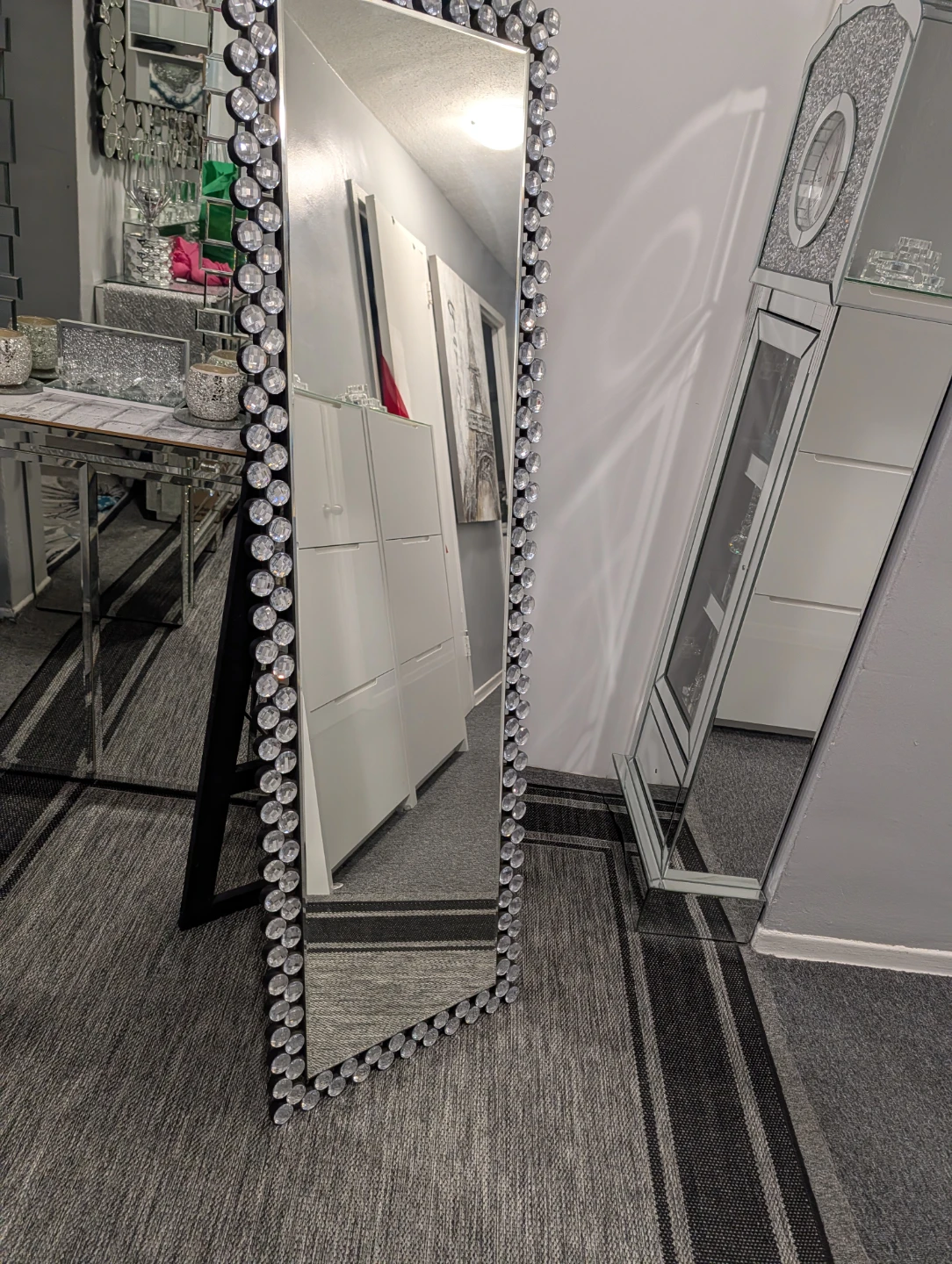 Full Length Standing Mirror with Crystal Embellishments