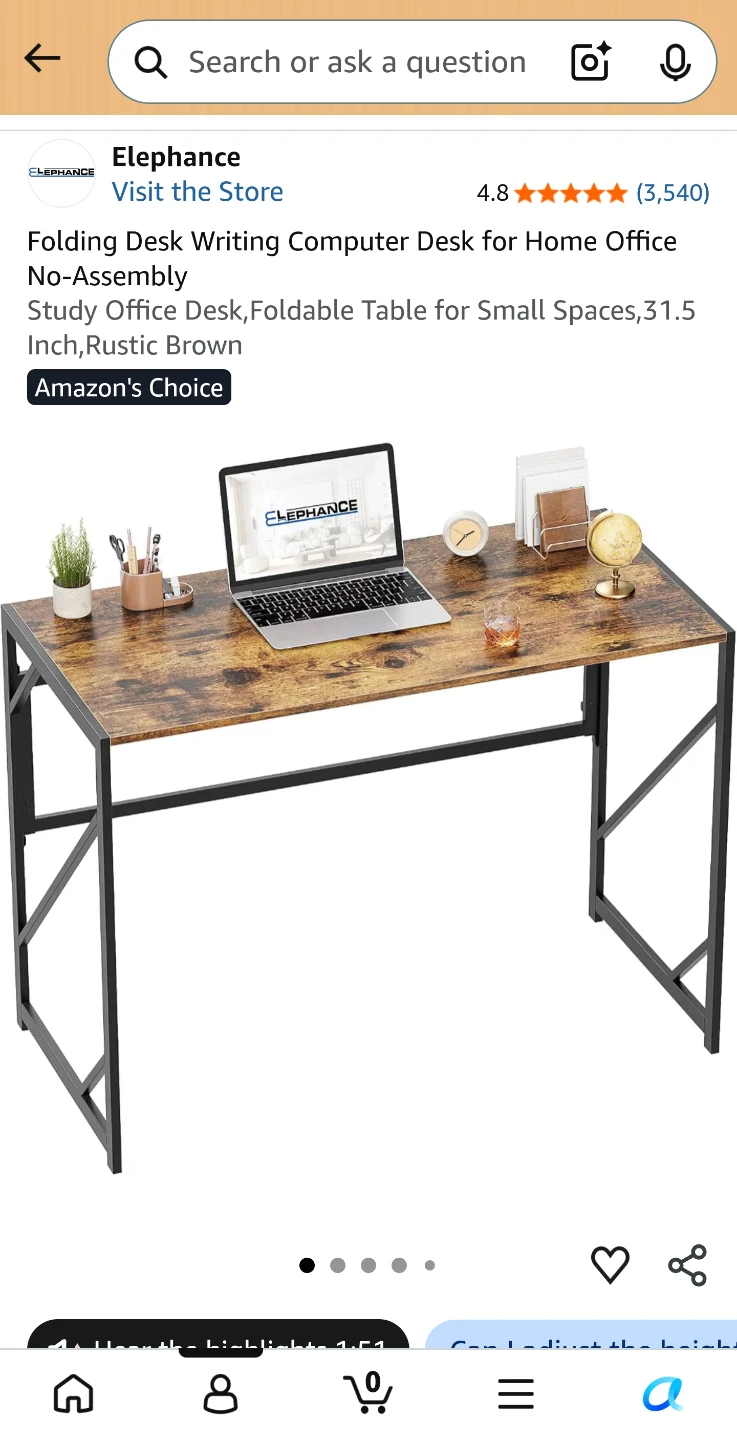 Slim Folding Desk - Rustic Brown, 31.5 Inch