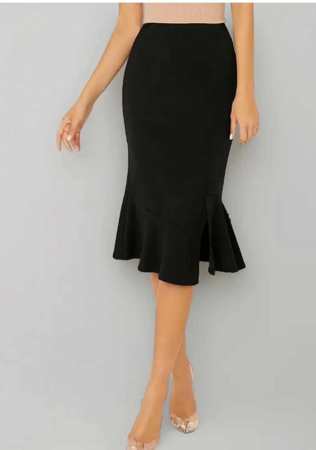 Black Ruffle Hem Pencil Skirt 55(M)