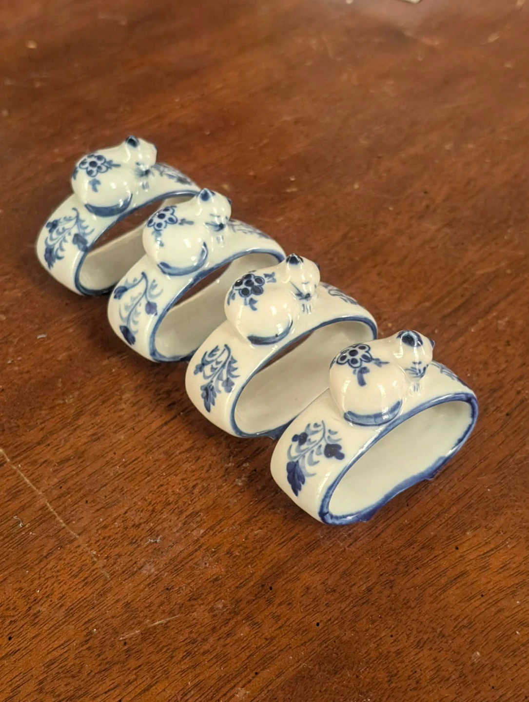 Set of 4 Blue and White Ceramic Cat Napkin Rings