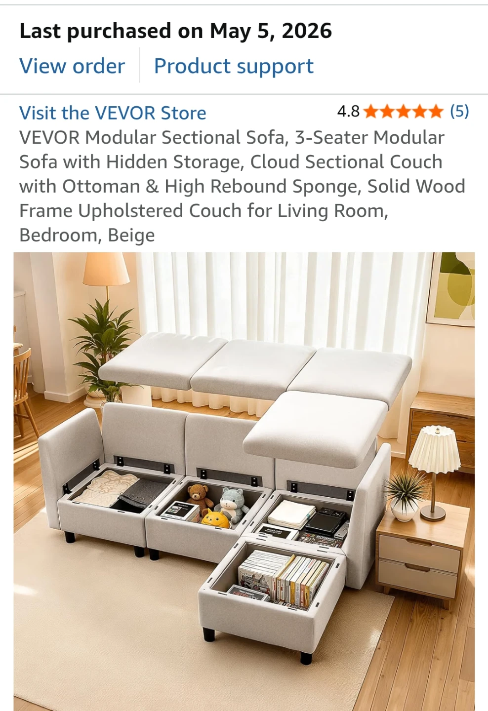 VEVOR Modular Sectional Sofa with Hidden Storage - Beige