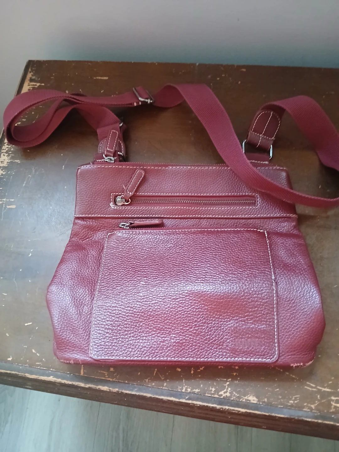 Roots Burgundy Leather Crossbody Bag