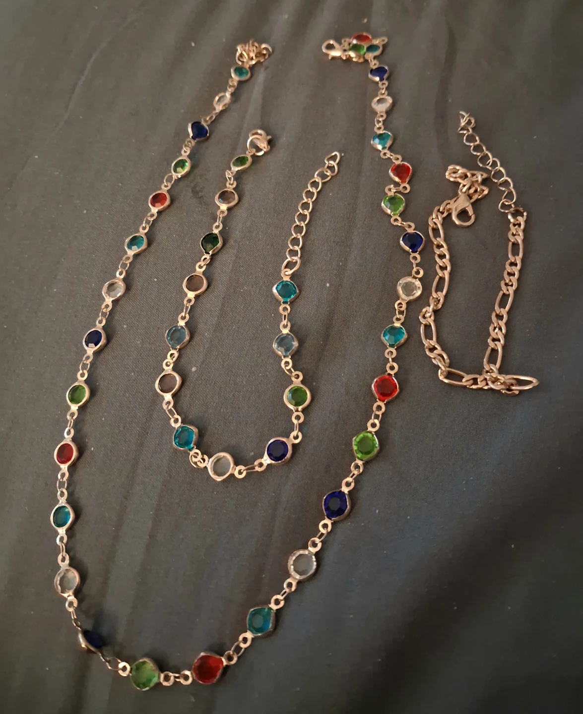 Multi-gemstone Rose Gold-tone Necklace and bracelets
