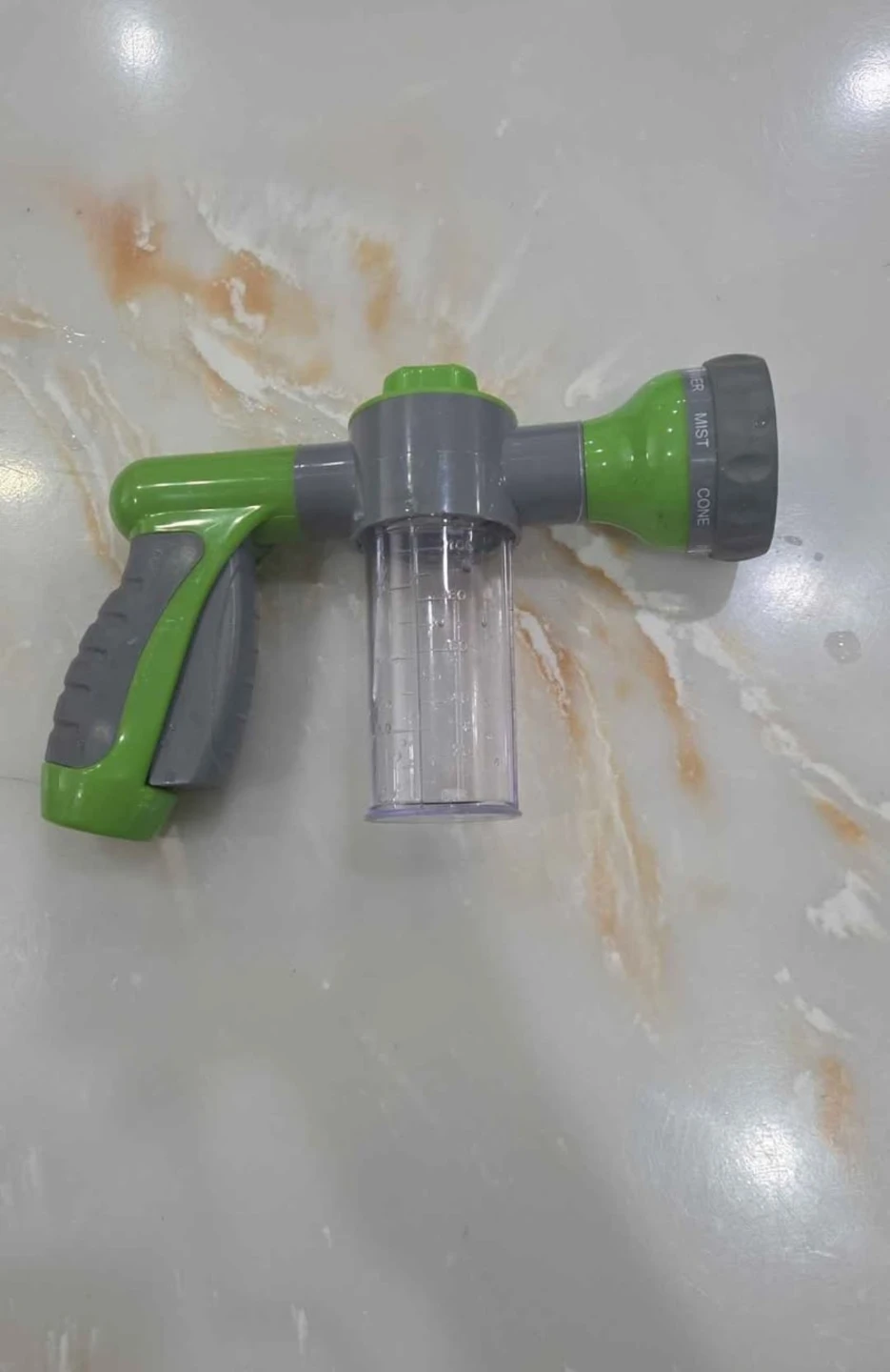 Green and Grey Garden Hose Sprayer with Soap Dispenser