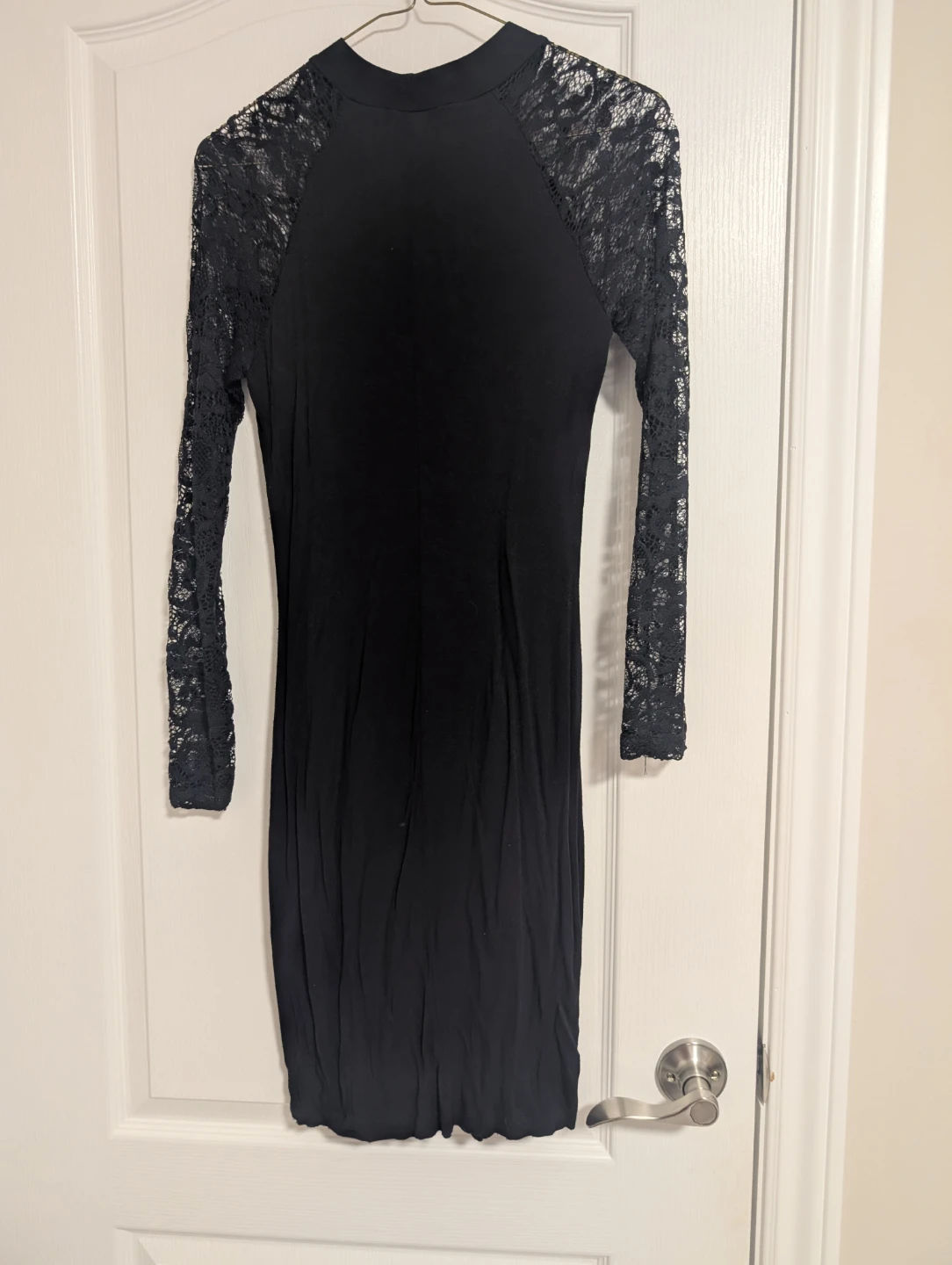 Black Lace Sleeve Mock Neck Dress - photo 3