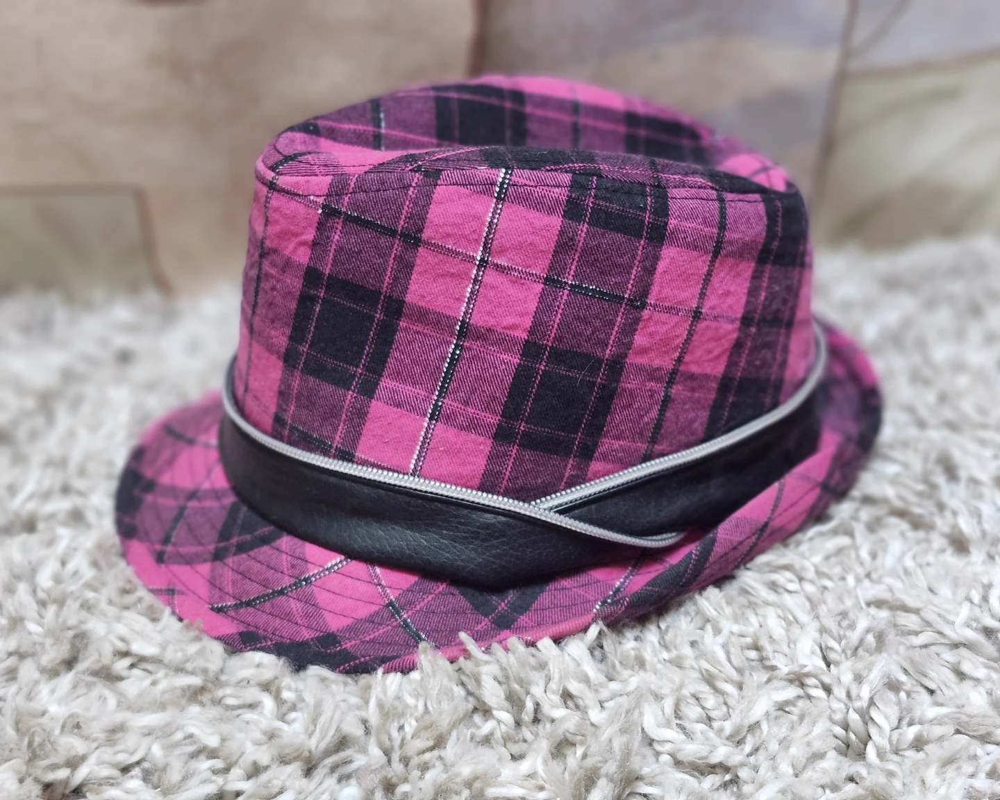 Justice Pink Plaid Fedora Hat One Size