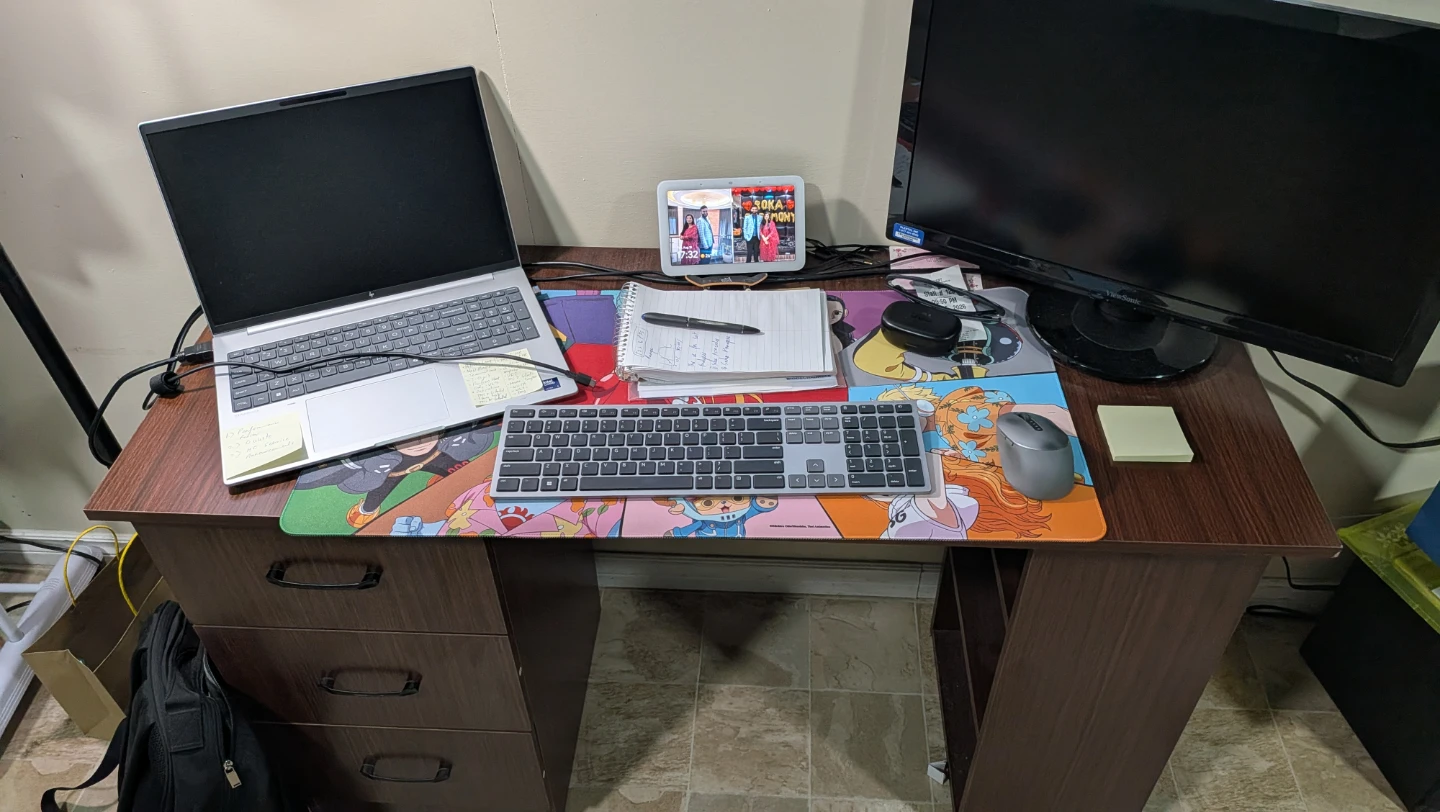 Dark Brown Desk with Drawers and Shelving - photo 2