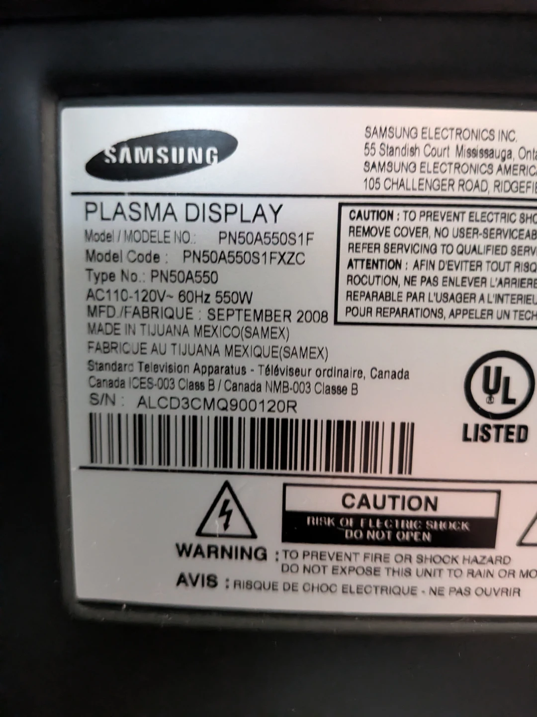 Samsung PN50A550S1F 50" Plasma TV - photo 2