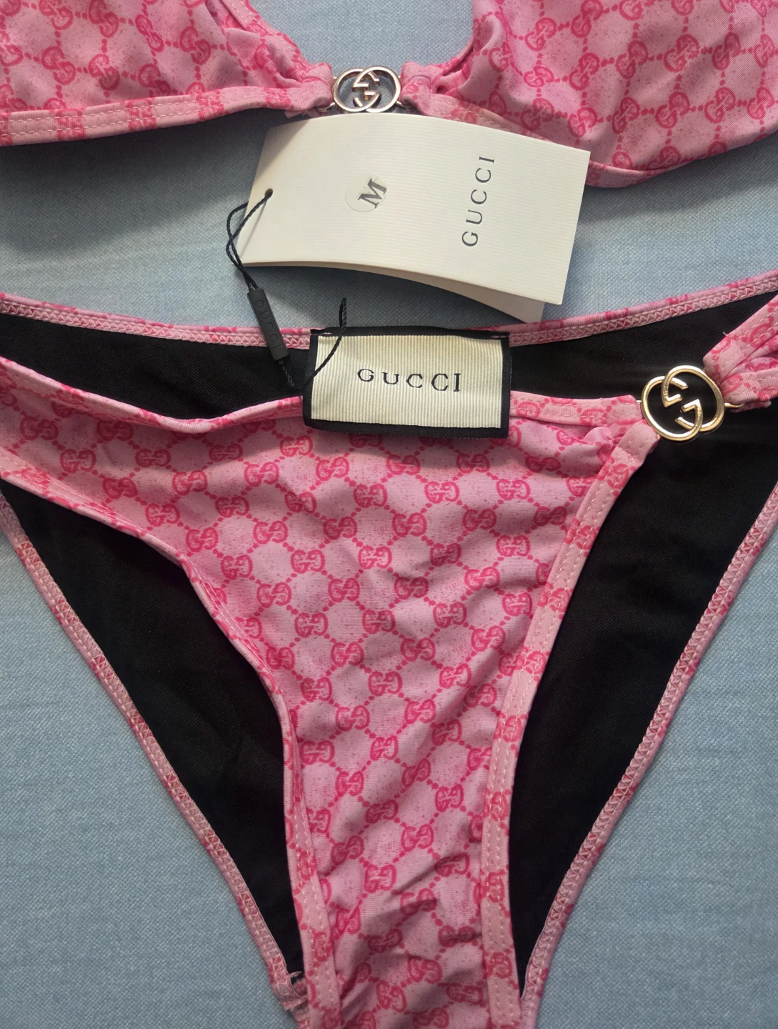 Gucci Pink GG Monogram Bikini Swimsuit Size M