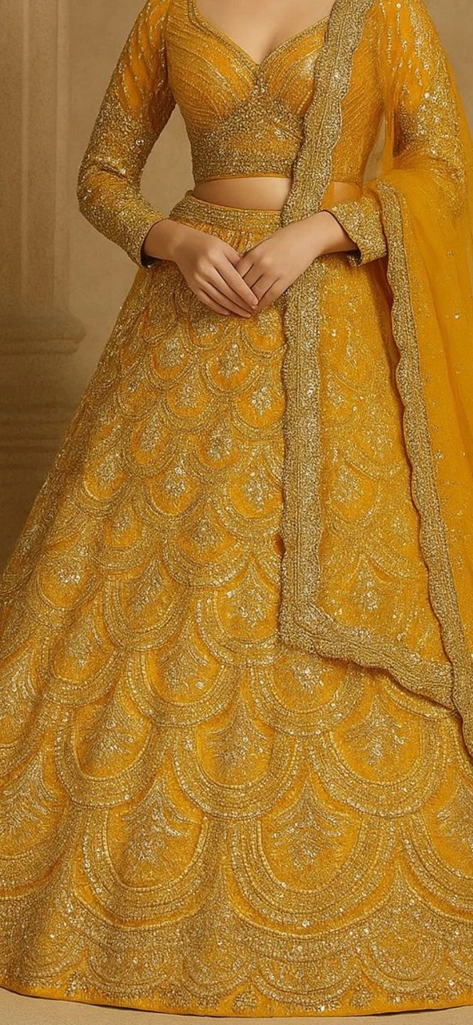 Yellow Sequined Lehenga Choli with Dupatta