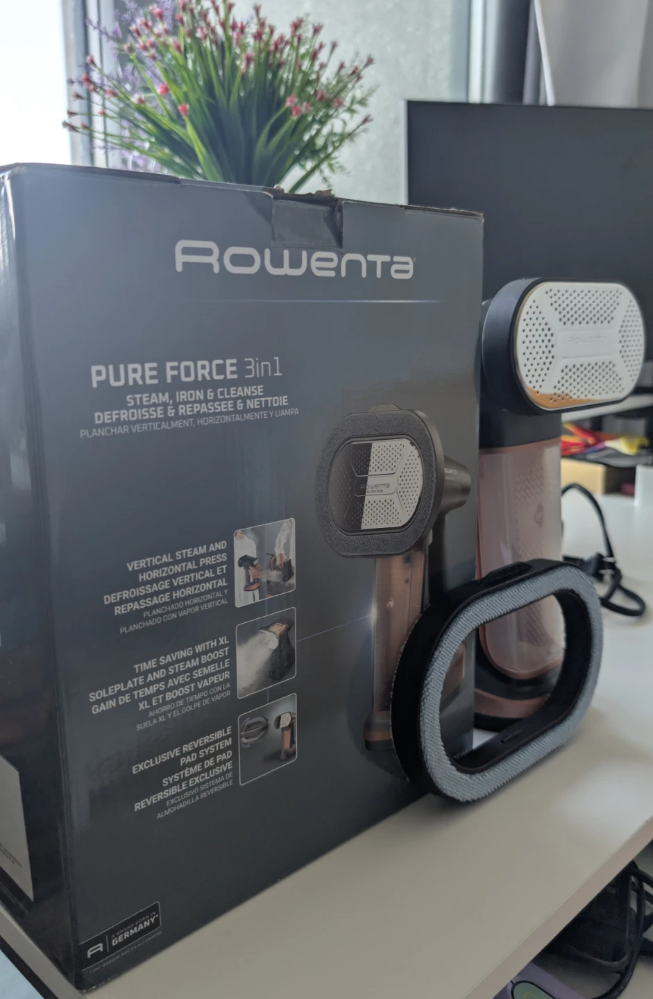 Rowenta Pure Force 3in1 Steam, Iron & Cleanse Garment Steamer