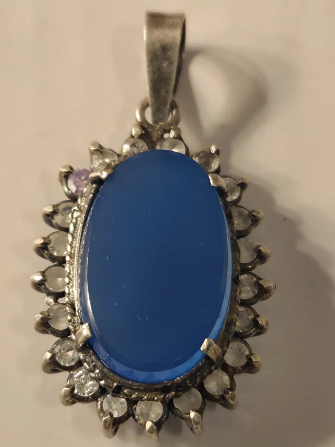 Sterling silver  925 Blue Stone & Crystal Pendant - photo 2