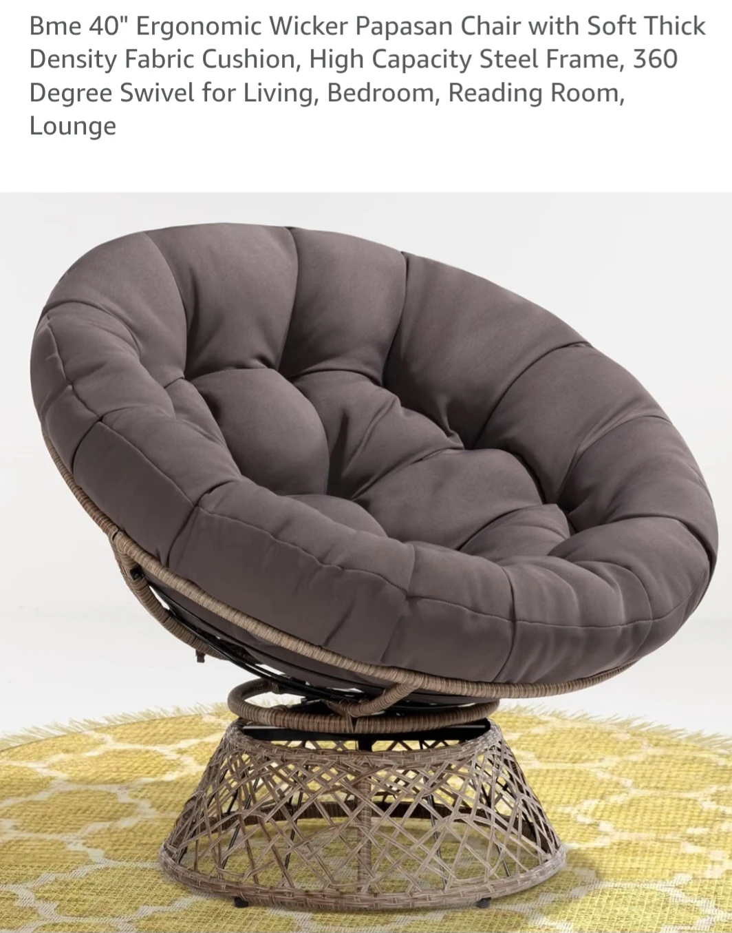 Bme 40" Ergonomic Wicker Papasan Chair