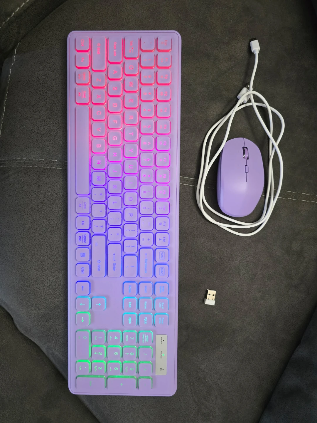 Purple Wireless Keyboard and Mouse Set with RGB Backlight