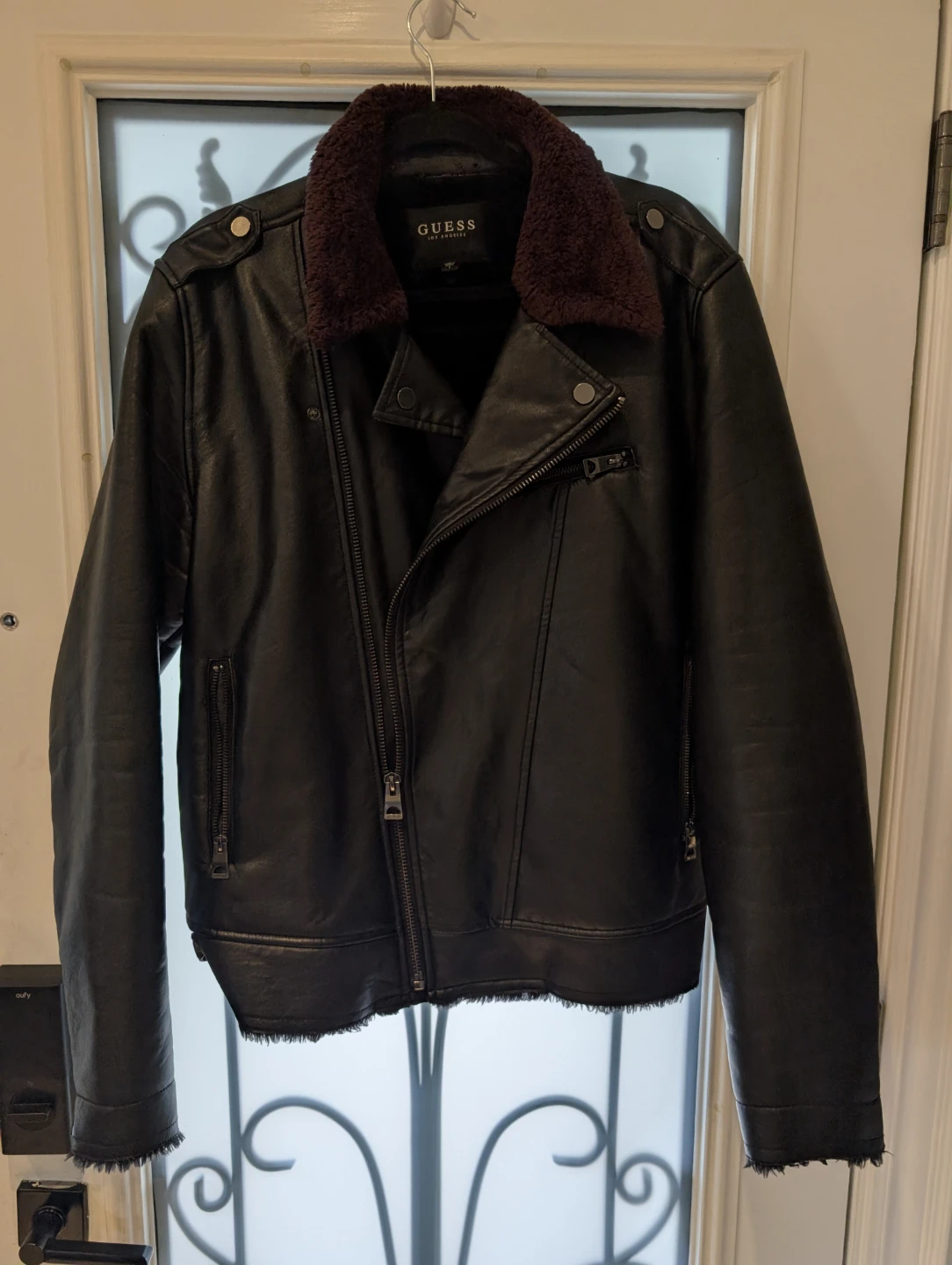 Guess Black Faux Leather Moto Jacket Mens L - photo 2