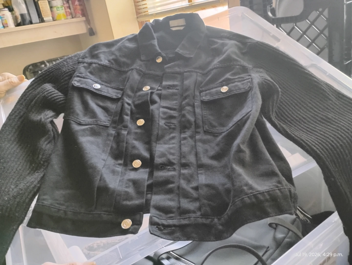 Black Dior Denim Jacket with Knit Sleeves