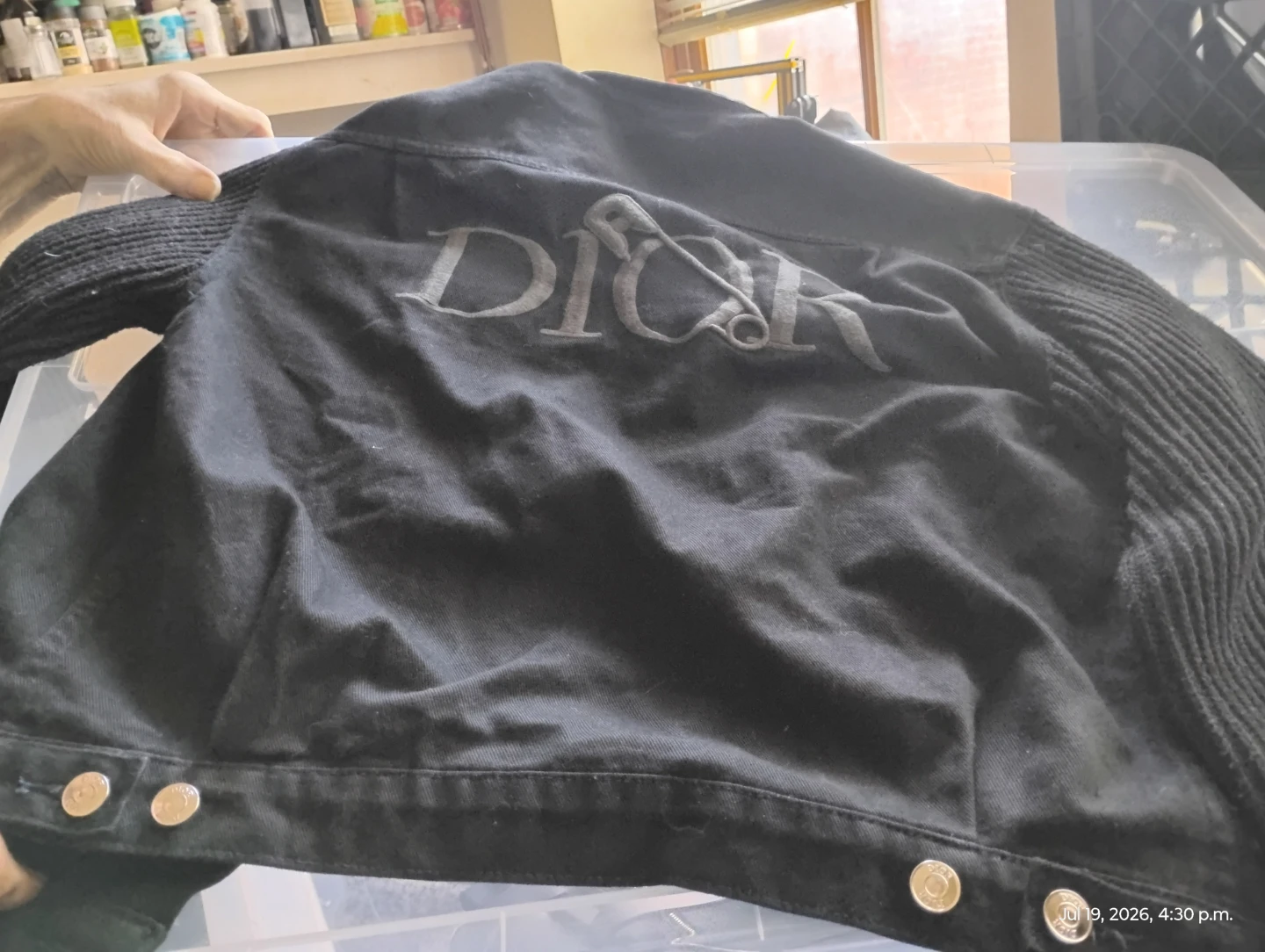 Black Dior Denim Jacket with Knit Sleeves - photo 2