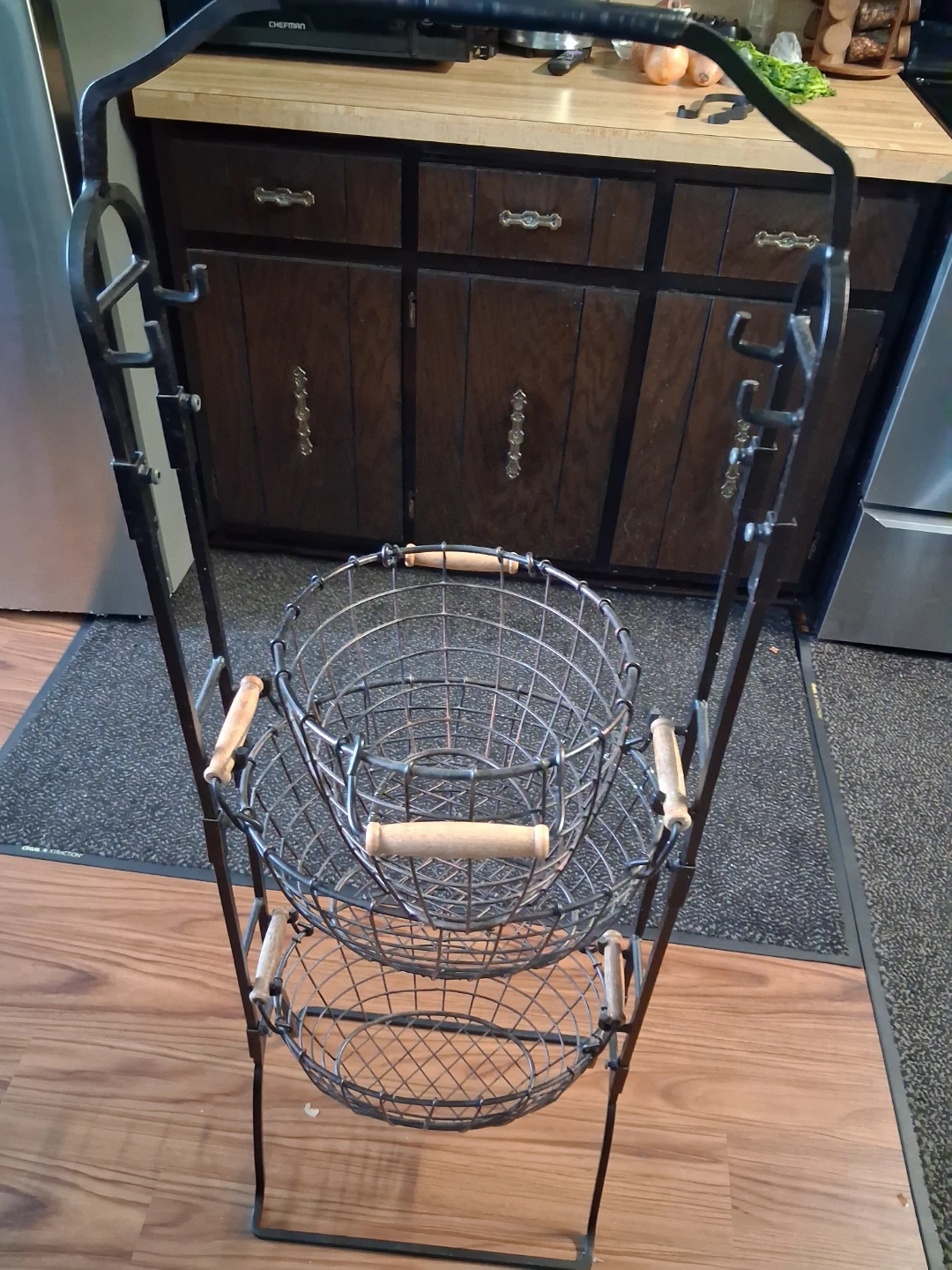 3-Tier Wire Basket Stand with Wooden Handles - photo 3