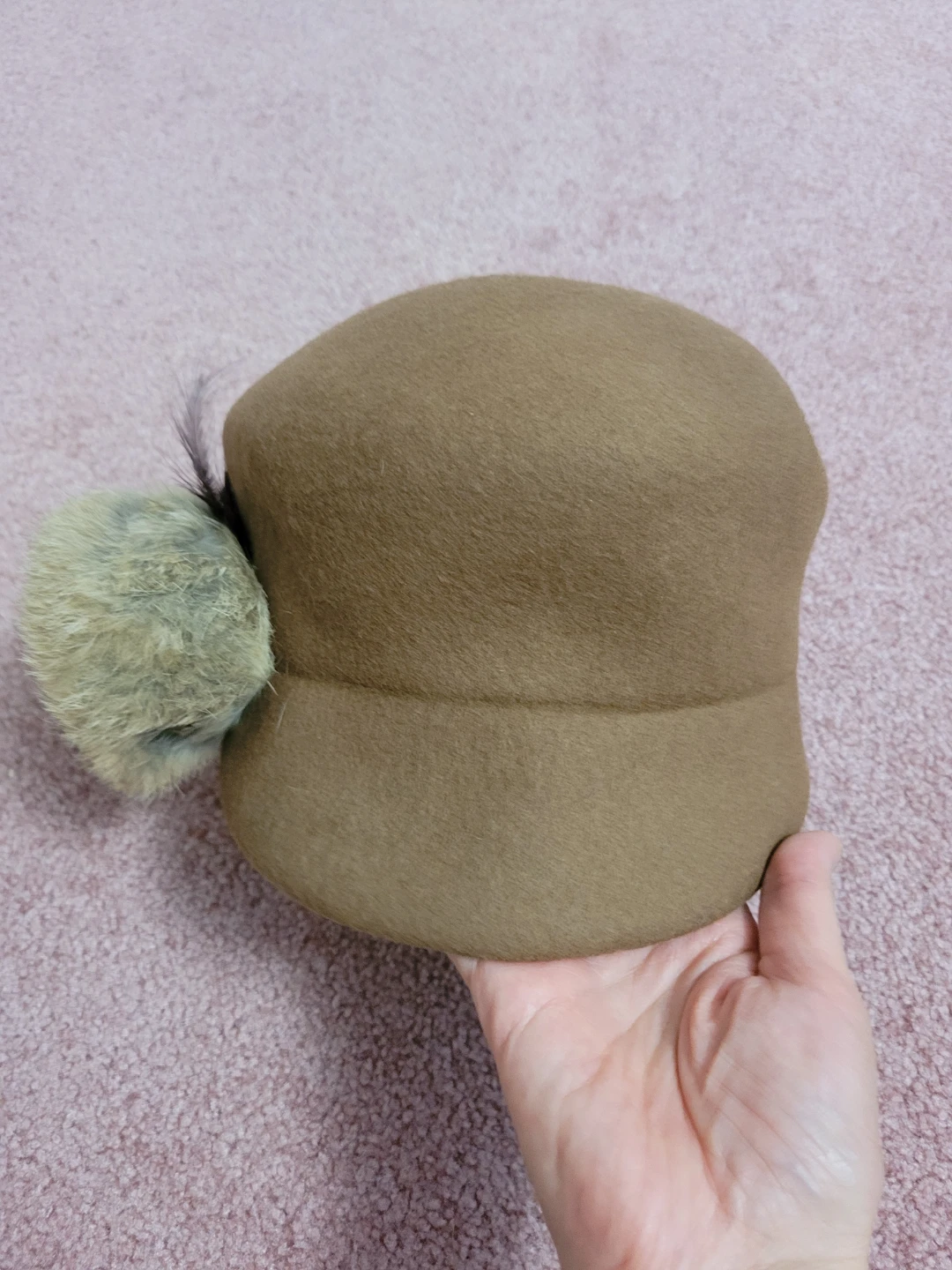 Brown 100% Wool Hat with Fur Pom-Pom and Feather - photo 2