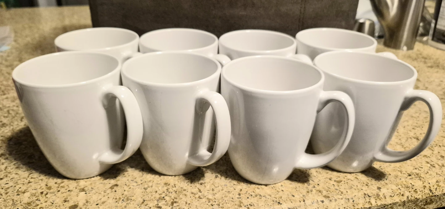 New - Set of 8 White Corelleo Stoneware Mugs