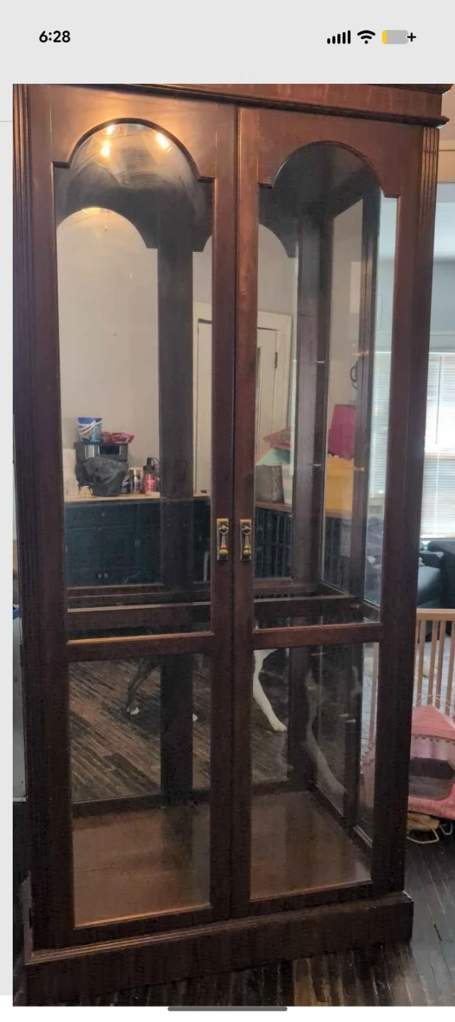 Dark Wood Display Cabinet with Glass Doors