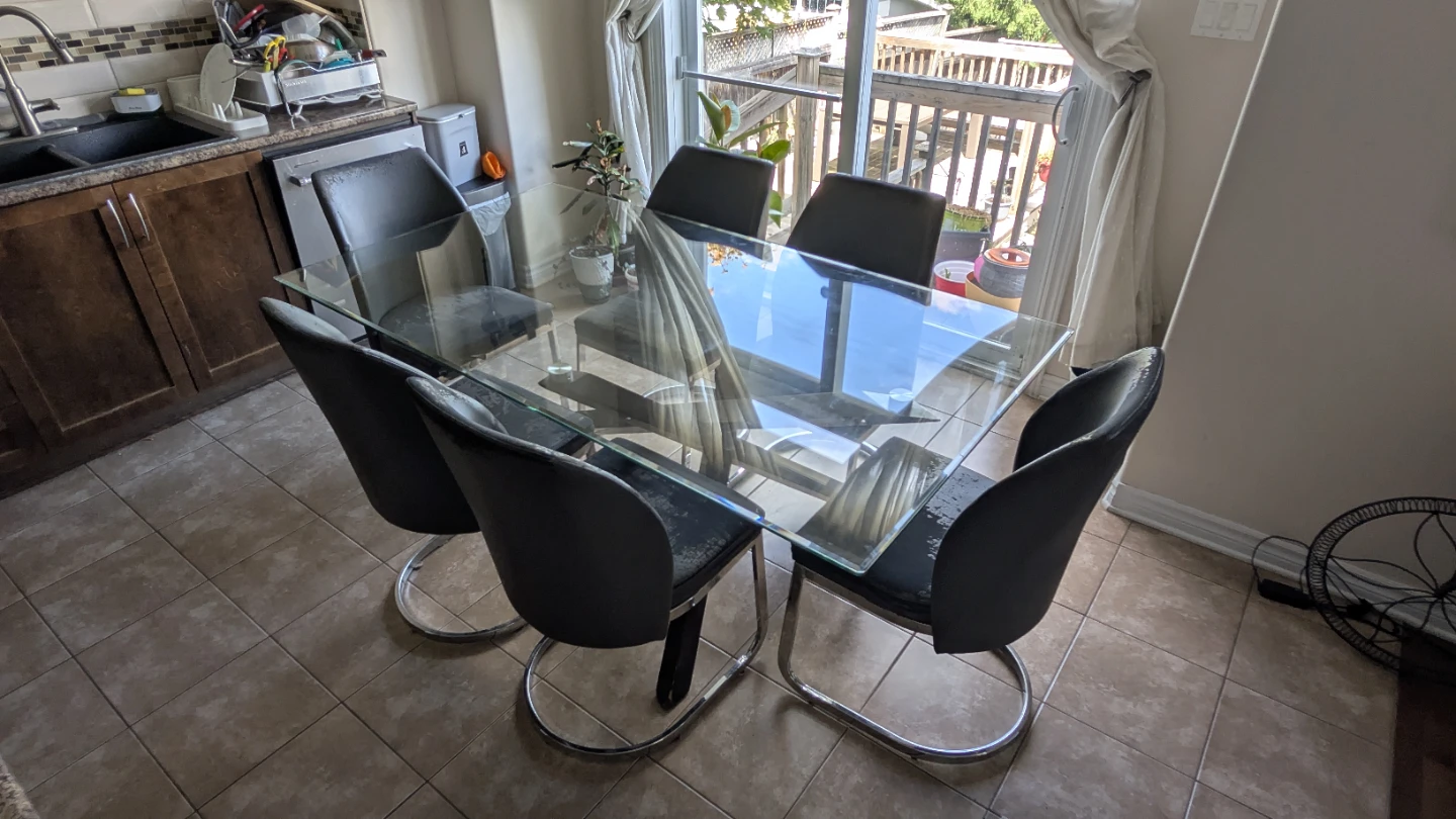 Glass Top Dining Table with 6 Chairs