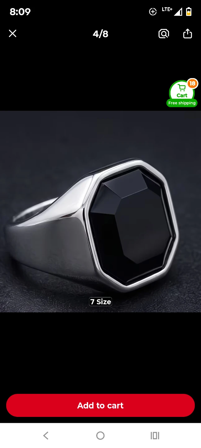 Men's Silver Tone Ring with Black Stone - Size 10 - photo 2