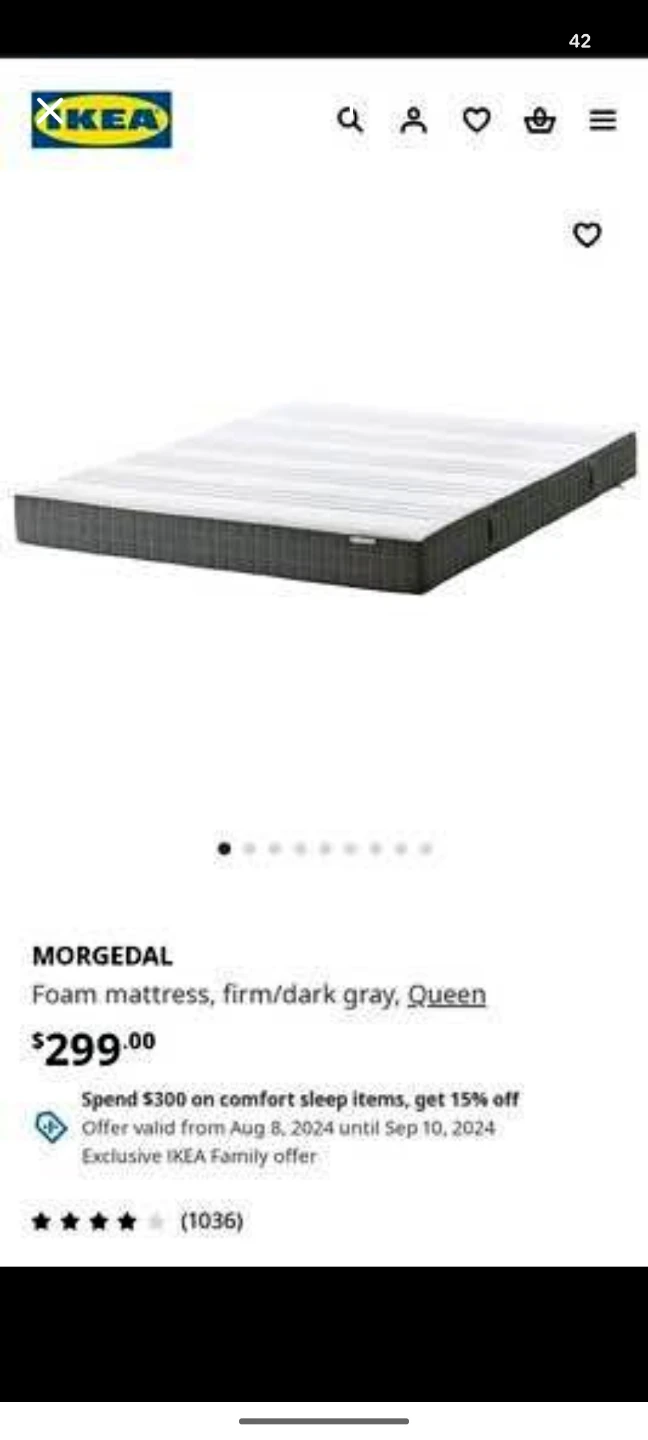 IKEA MORGEDAL Queen Foam Mattress, Firm/Dark Gray