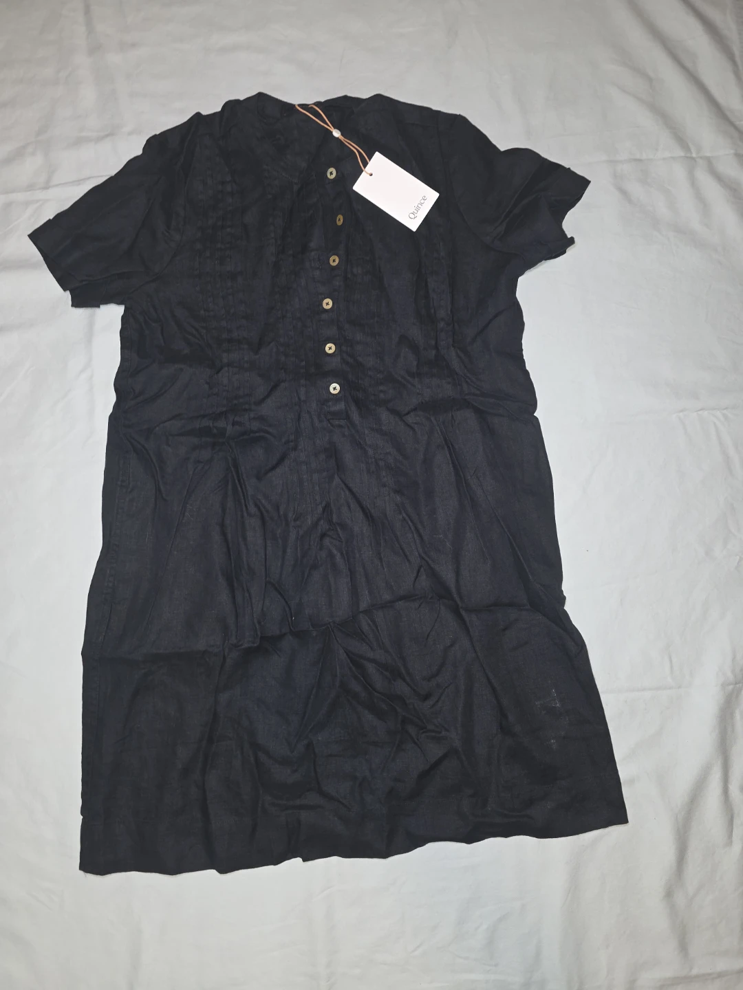 Quince Black Linen Blend Shirt Dress