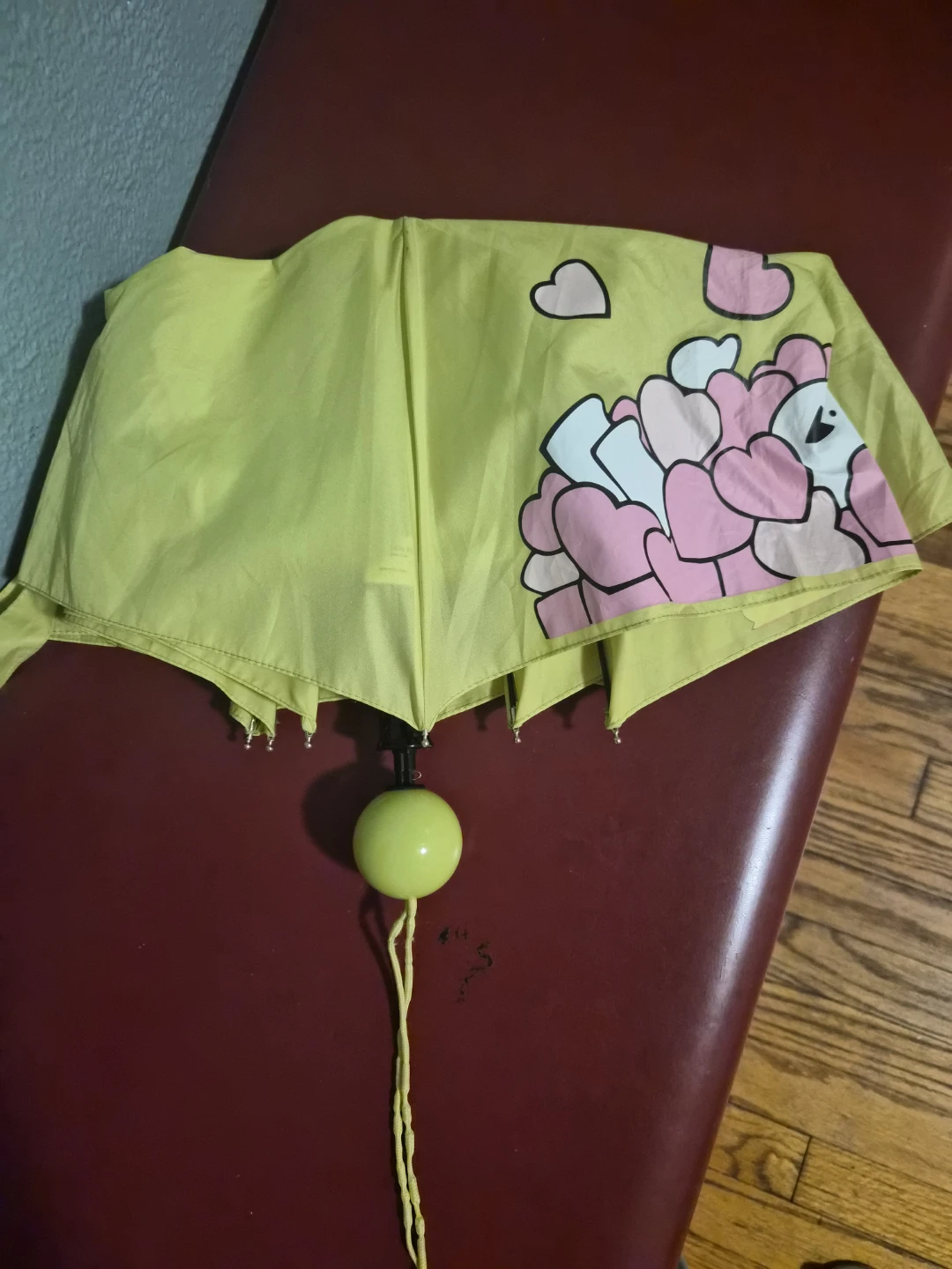 Yellow Umbrella with Hearts and Bear Design