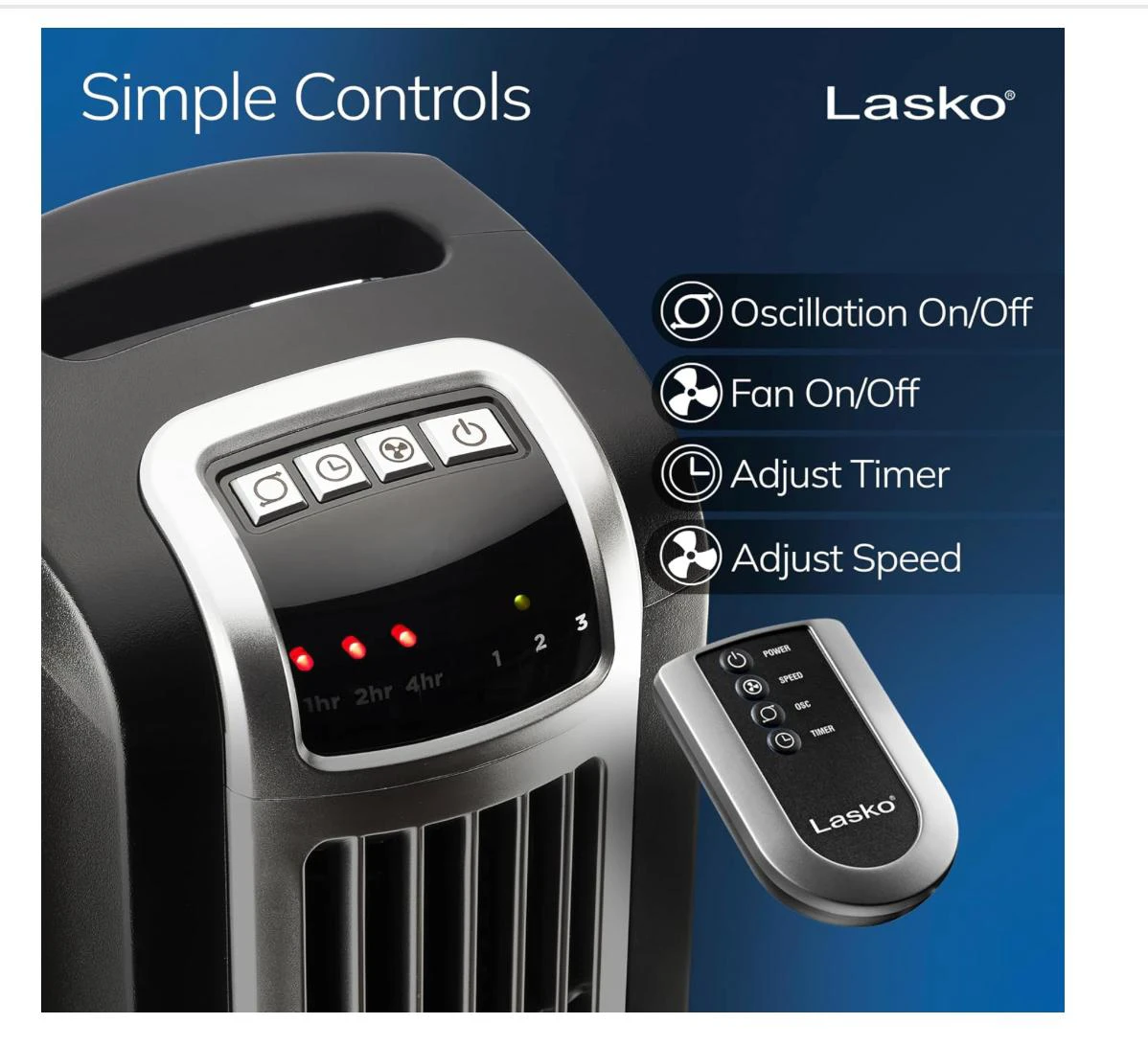 Lasko Oscillating Tower Fan with Remote Control - photo 2